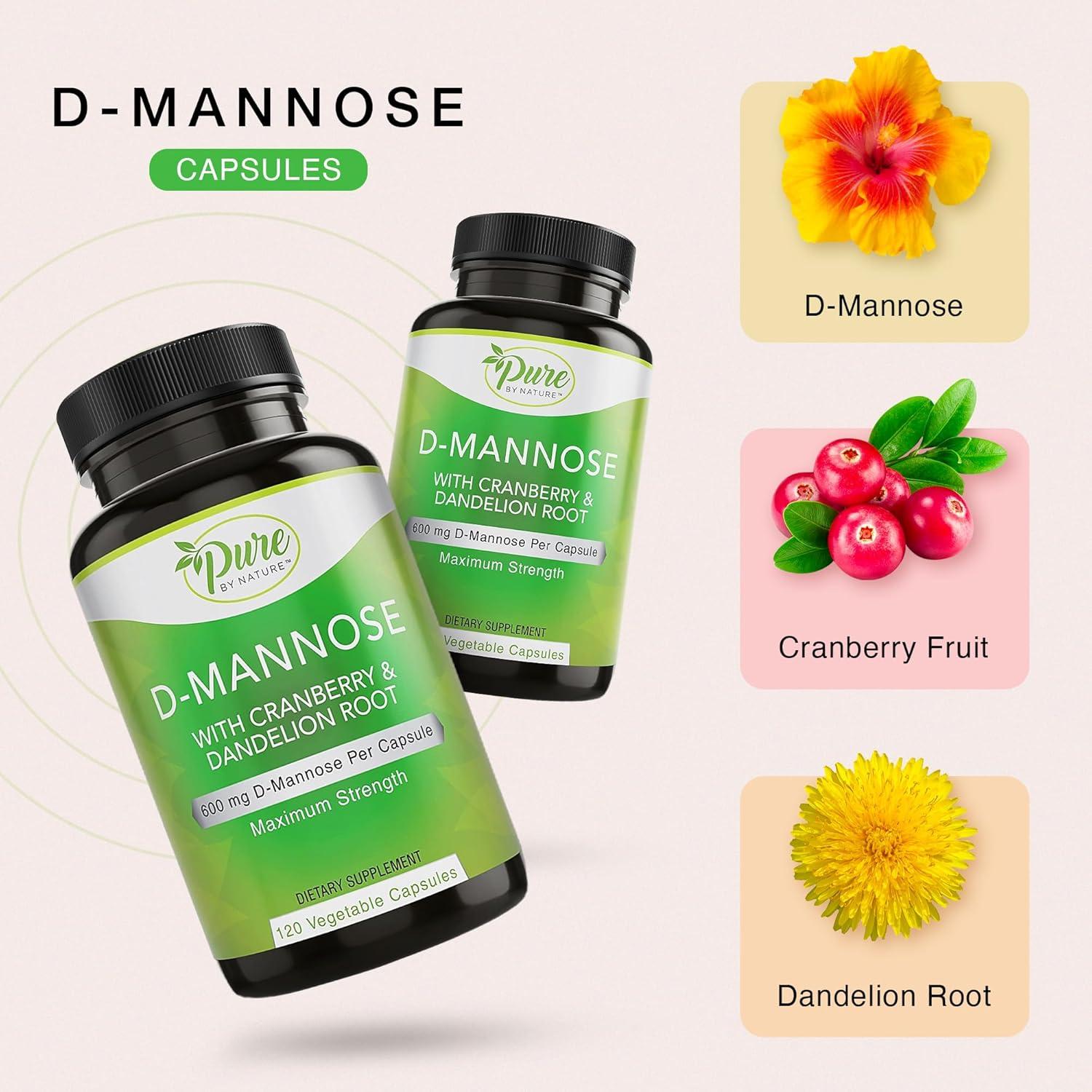 D-Mannose Pure By Nature 600mg con Arándano y Diente de León 120 Cápsulas