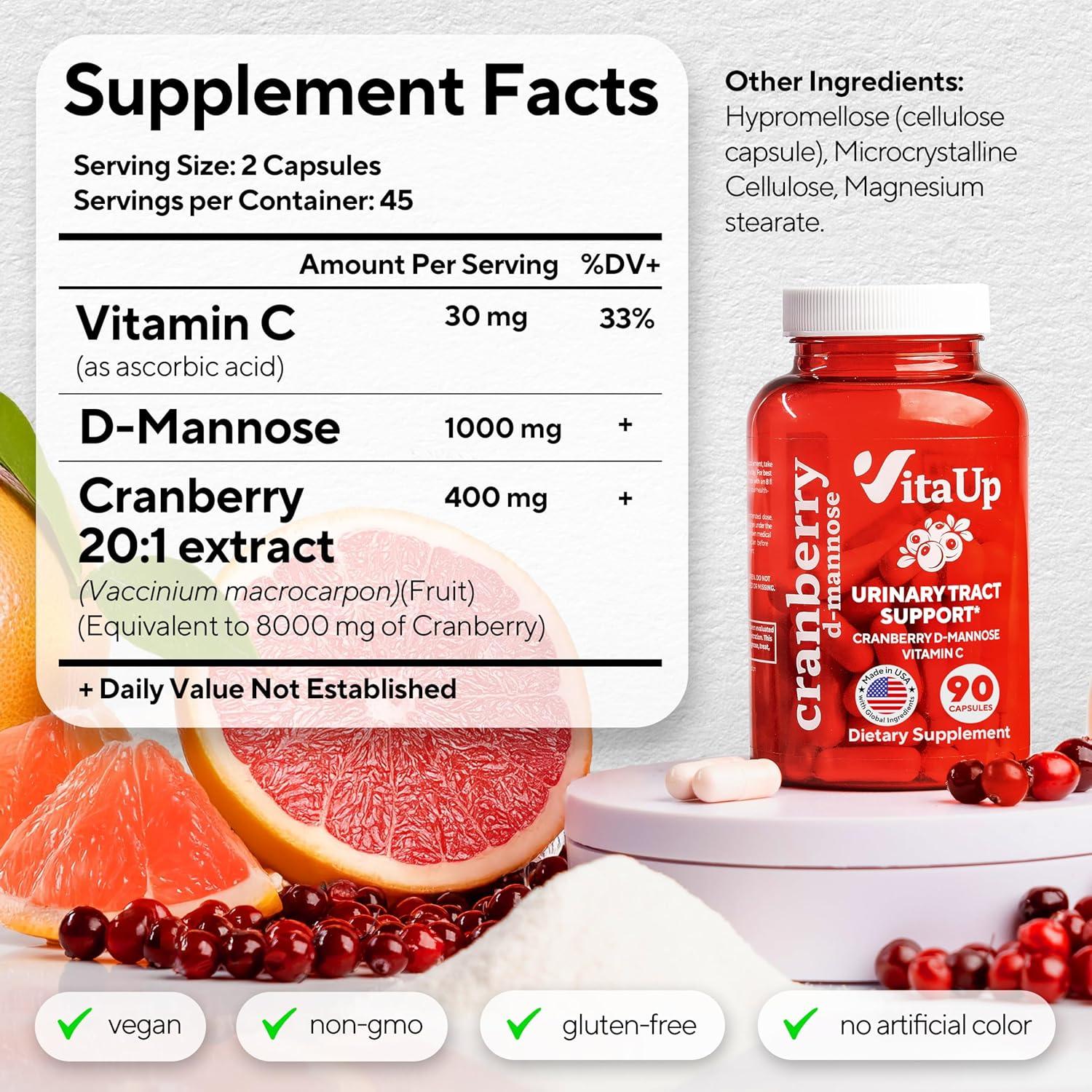 D-Mannosa con Arándano y Vitamina C VitaUp 1000mg - 90 Cápsulas