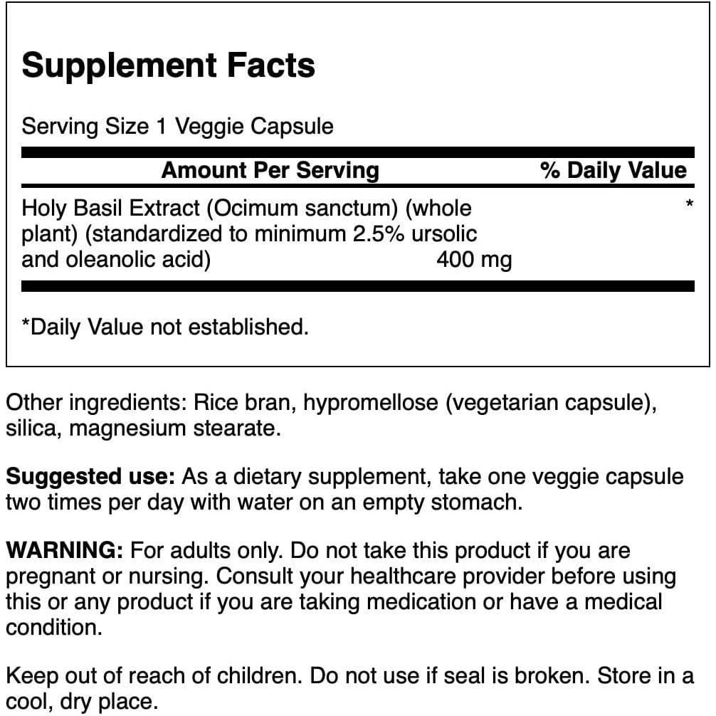 Extracto de Albahaca Sagrada Swanson 400 mg 60 Cápsulas Veganas