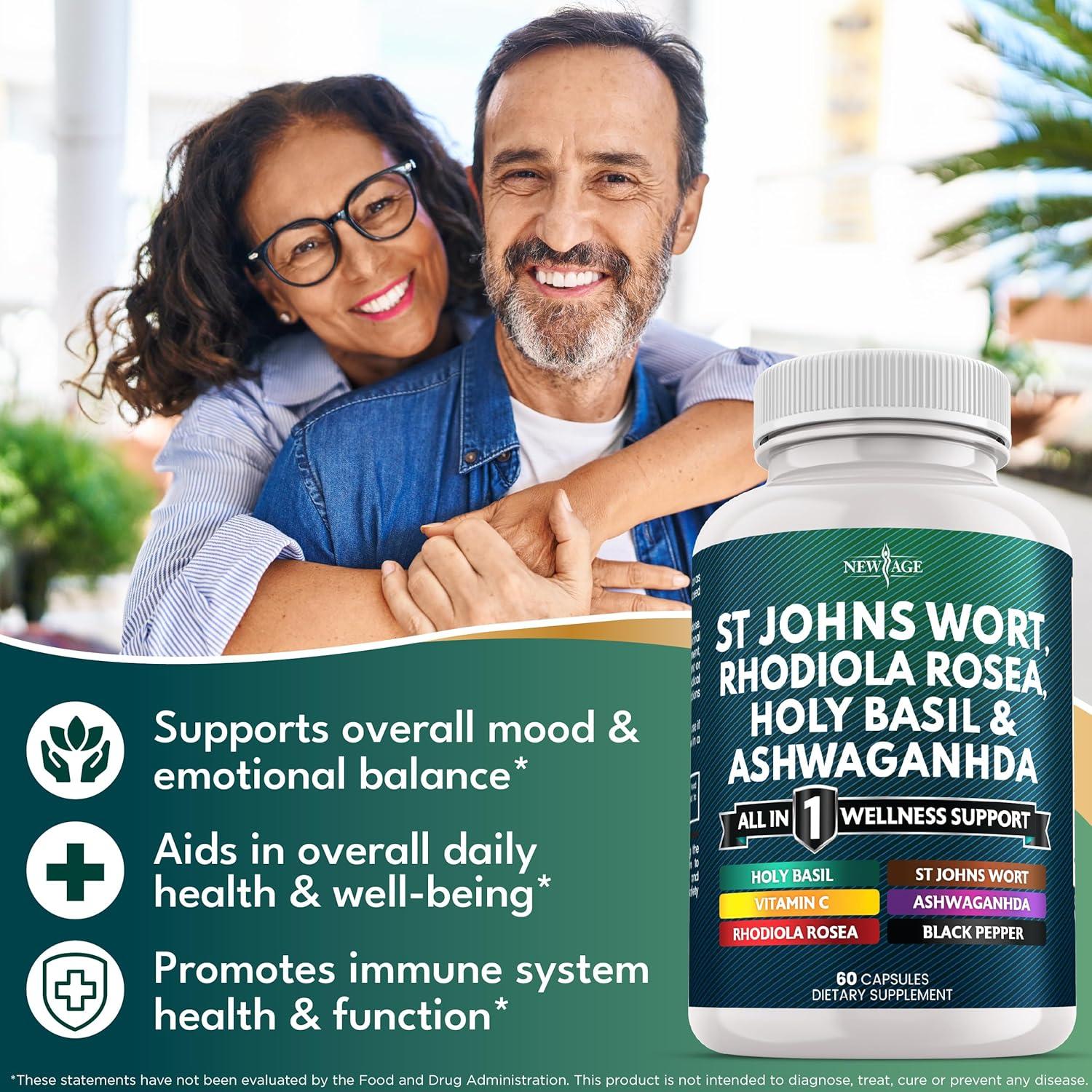 Suplemento Herbal Nueva Era 120 Cápsulas - Hierba de San Juan, Rhodiola, Ashwagandha