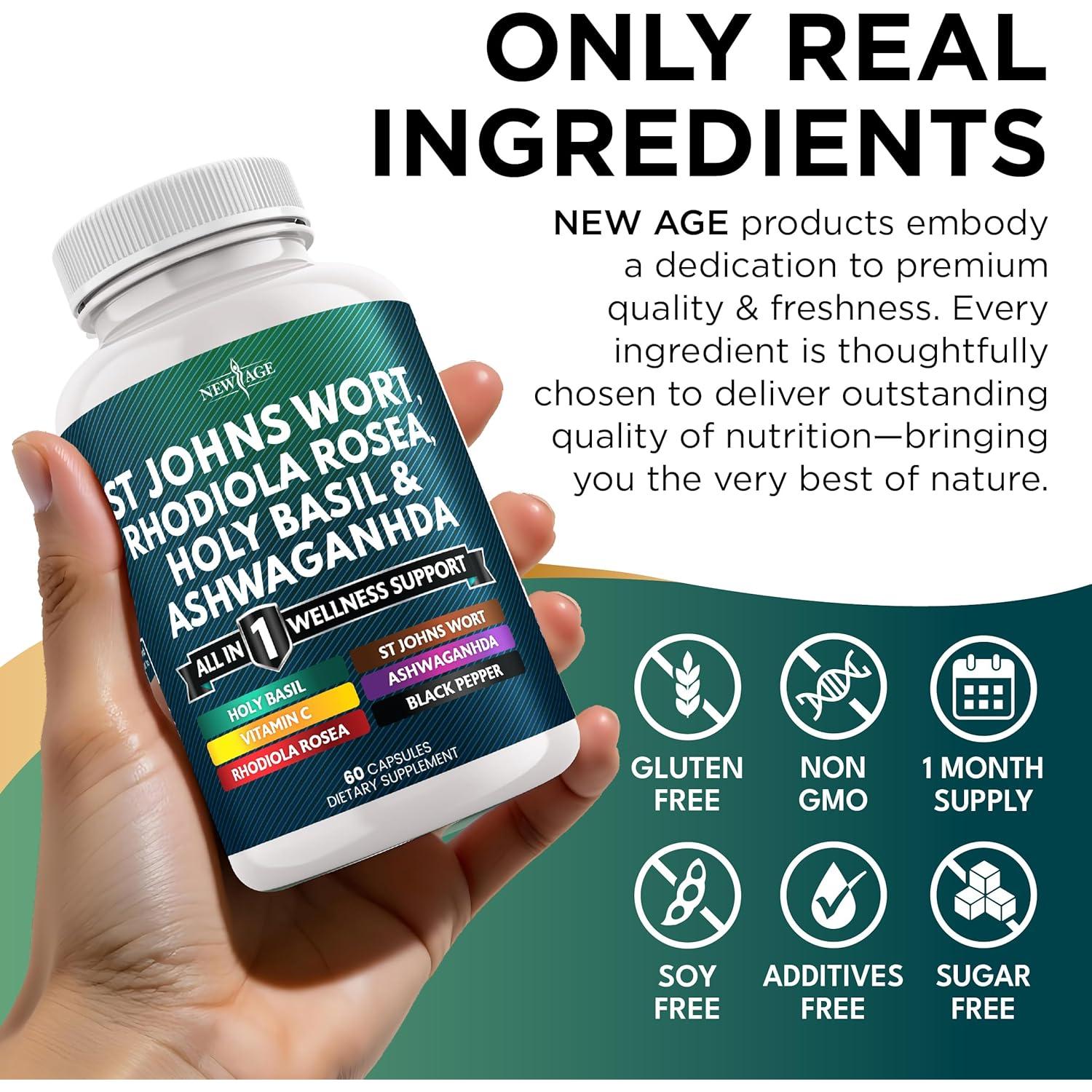 Suplemento Herbal Nueva Era 120 Cápsulas - Hierba de San Juan, Rhodiola, Ashwagandha