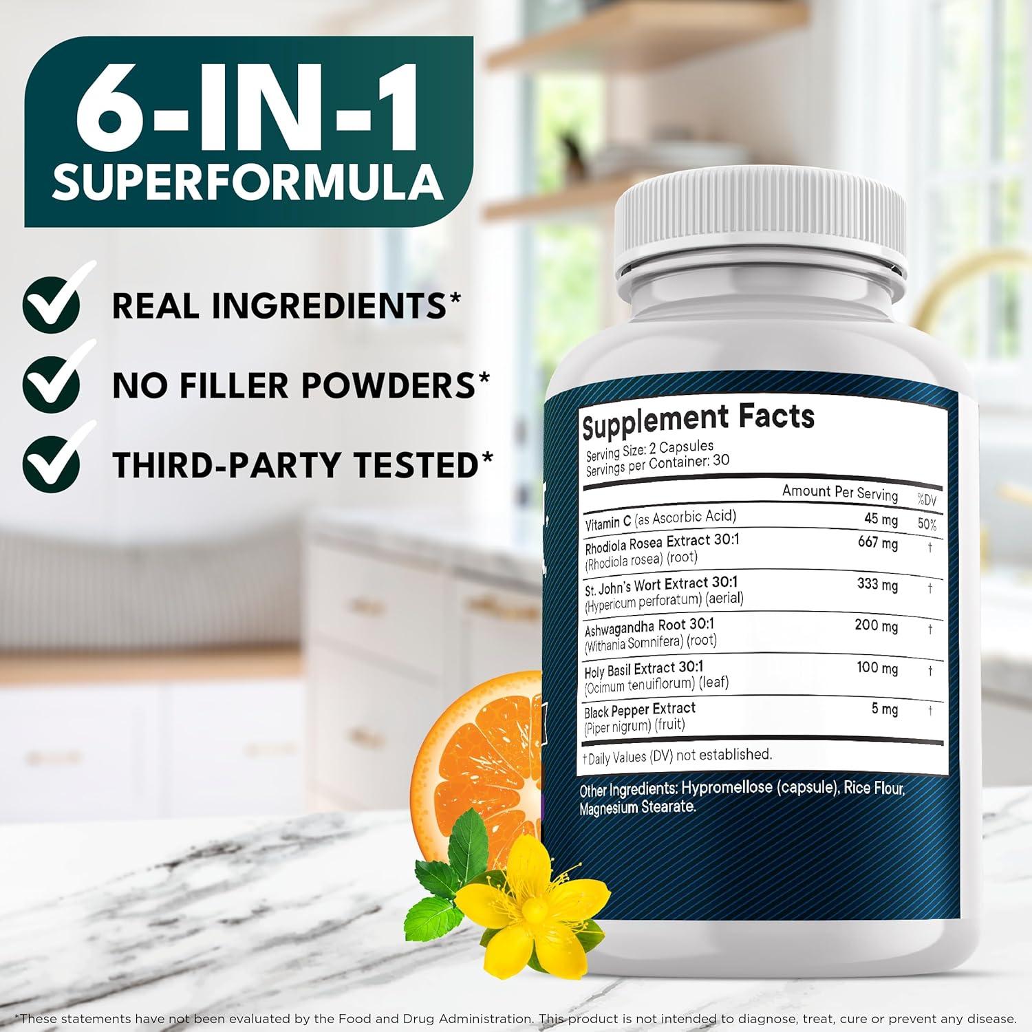 Suplemento Herbal Nueva Era 120 Cápsulas - Hierba de San Juan, Rhodiola, Ashwagandha