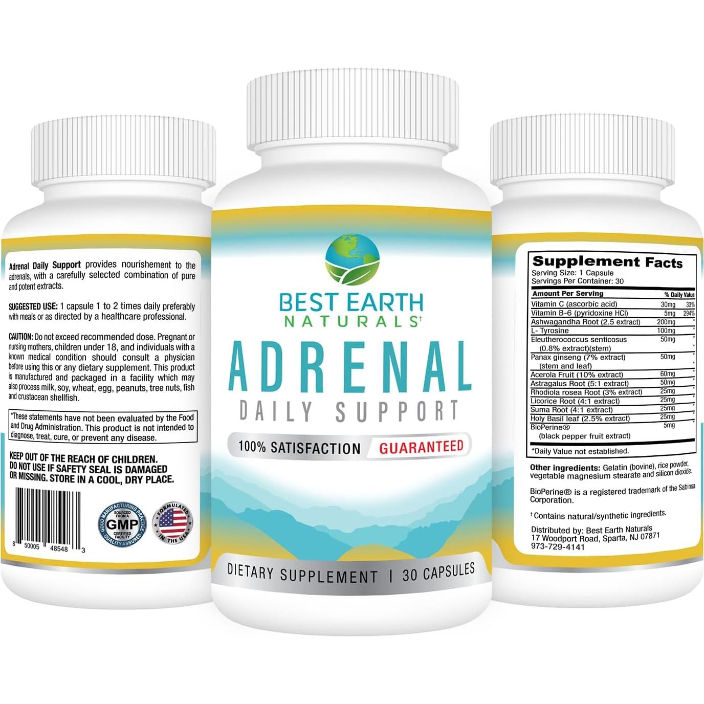 Suplemento Adrenal Mejores Naturales 30 Cápsulas - Albahaca Sagrada, Vitaminas B, Ashwagandha