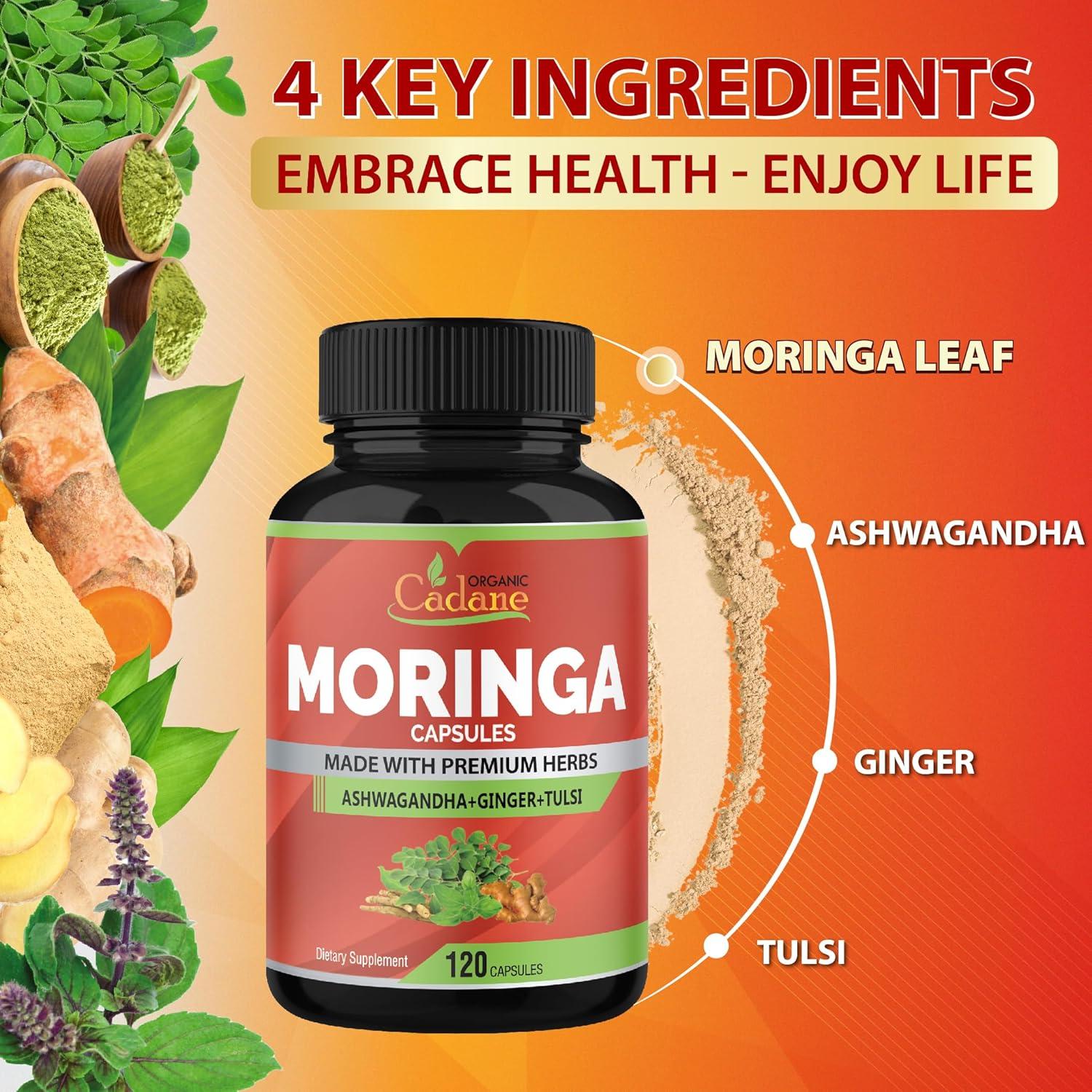 Cápsulas de Moringa Orgánica Cadane 120 unidades - Suplemento Inmunológico
