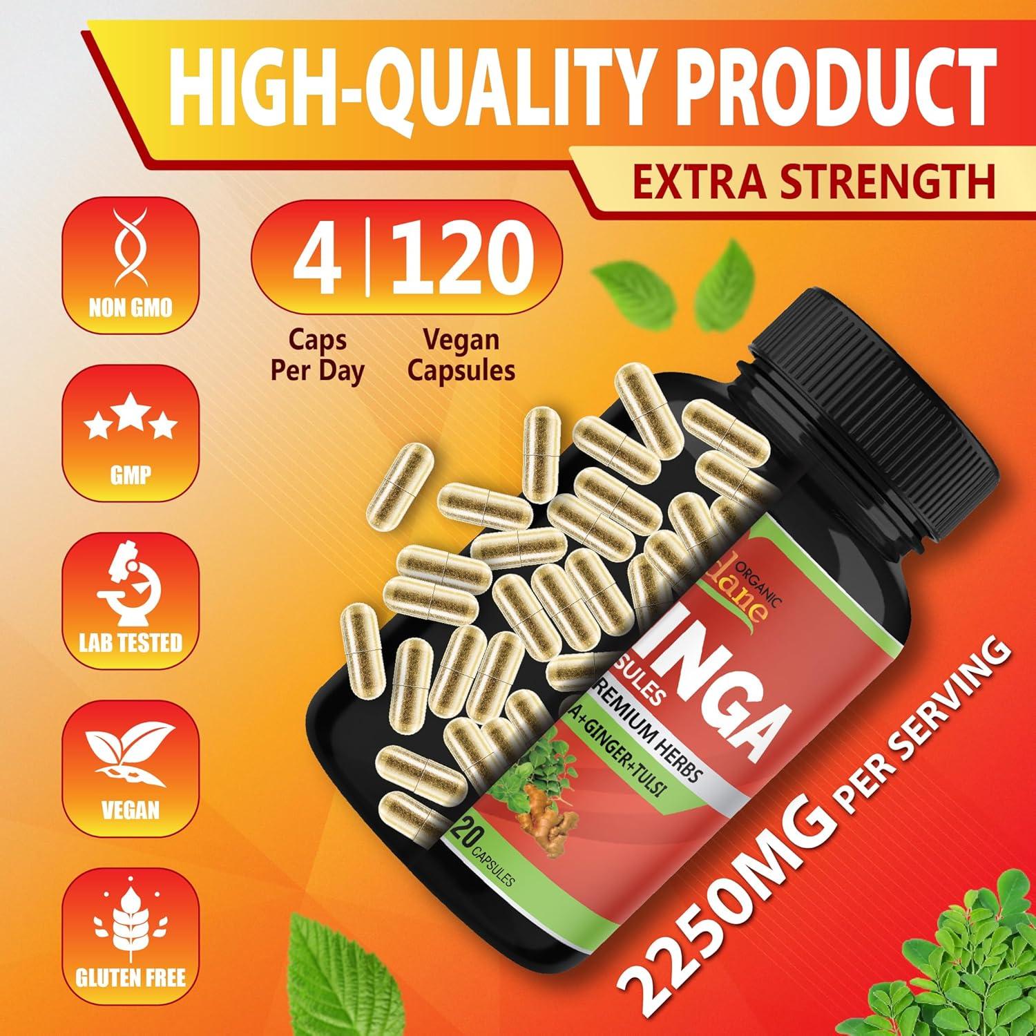 Cápsulas de Moringa Orgánica Cadane 120 unidades - Suplemento Inmunológico