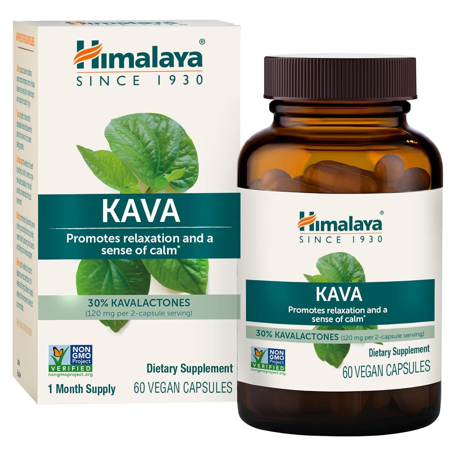 Himalaya Kava 400 mg, Suplemento Herbal Vegano, 60 Cápsulas
