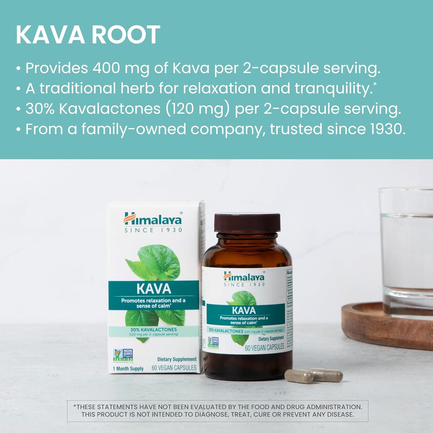 Himalaya Kava 400 mg, Suplemento Herbal Vegano, 60 Cápsulas