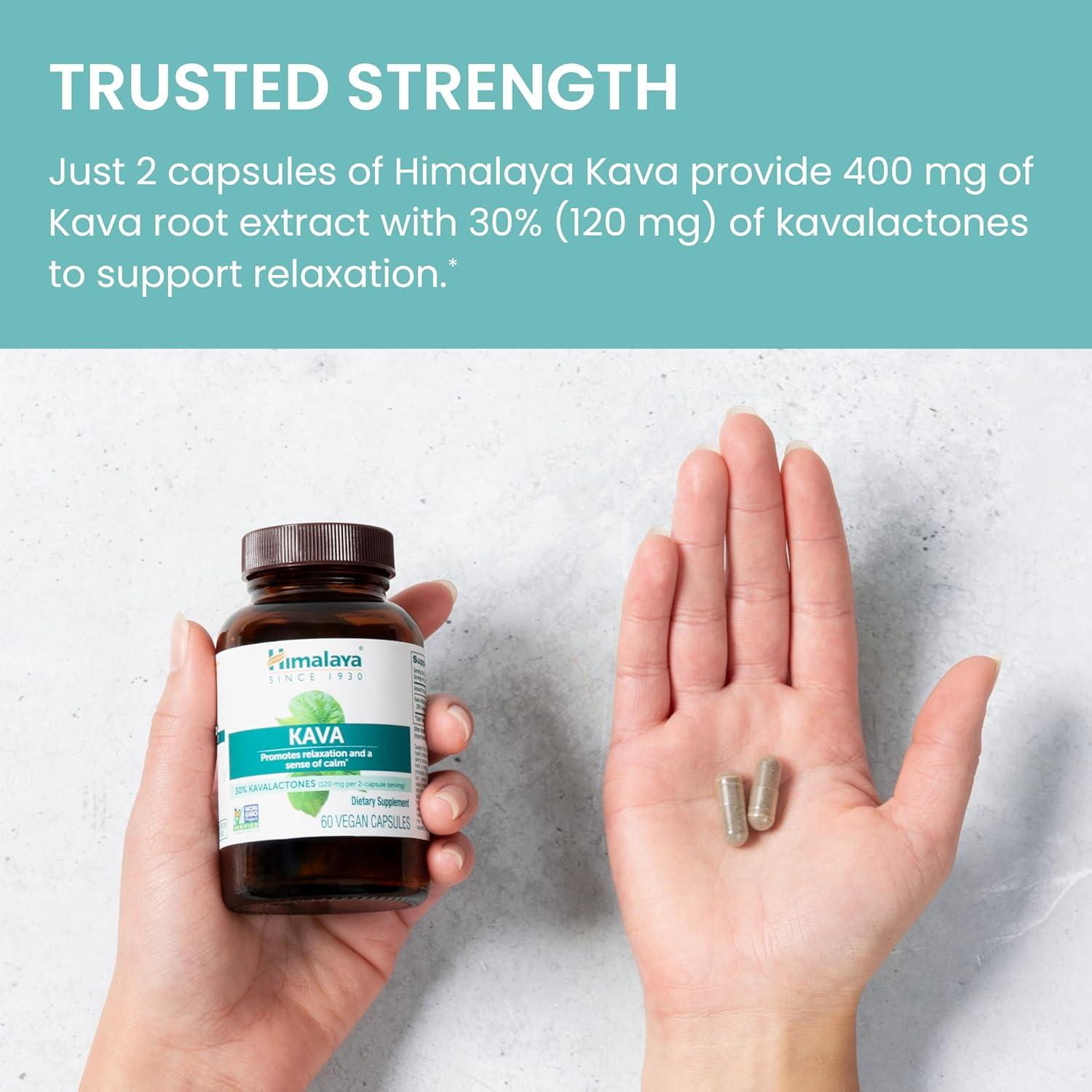 Himalaya Kava 400 mg, Suplemento Herbal Vegano, 60 Cápsulas