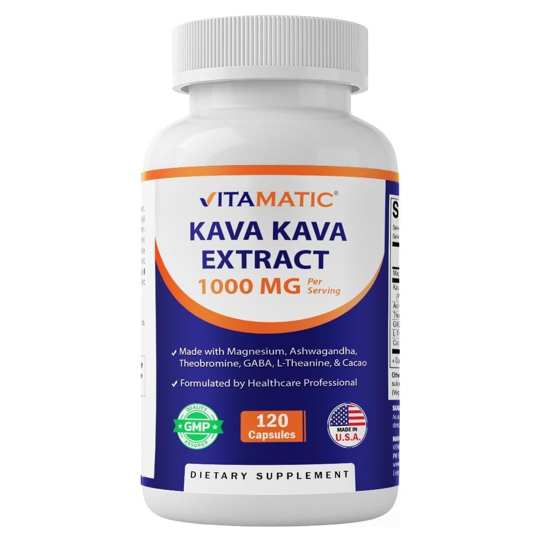 Vitamatic Kava Kava 1000mg con Magnesio y Ashwagandha - 120 Cápsulas Veganas