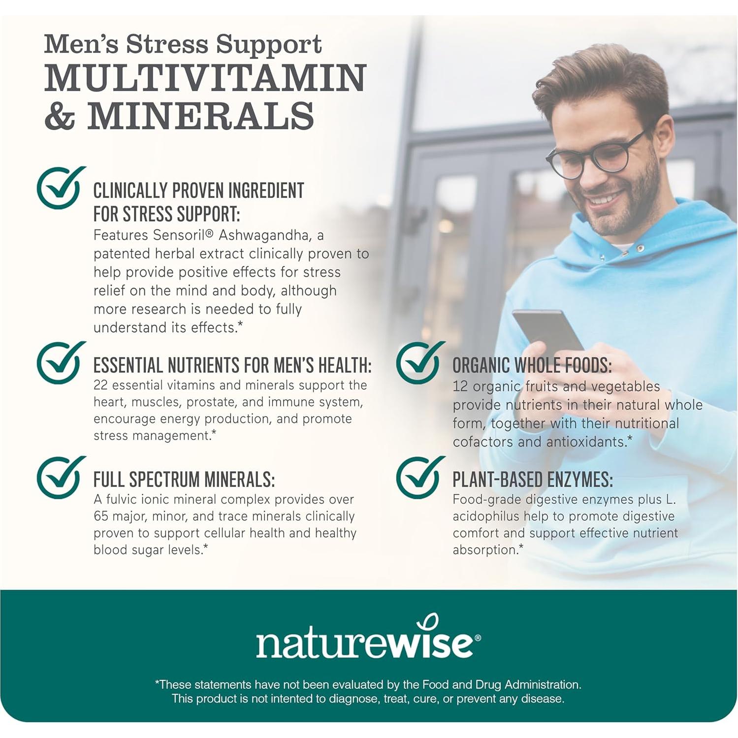 Multivitamina para Hombres NatureWise 60 Cápsulas - Salud y Estrés