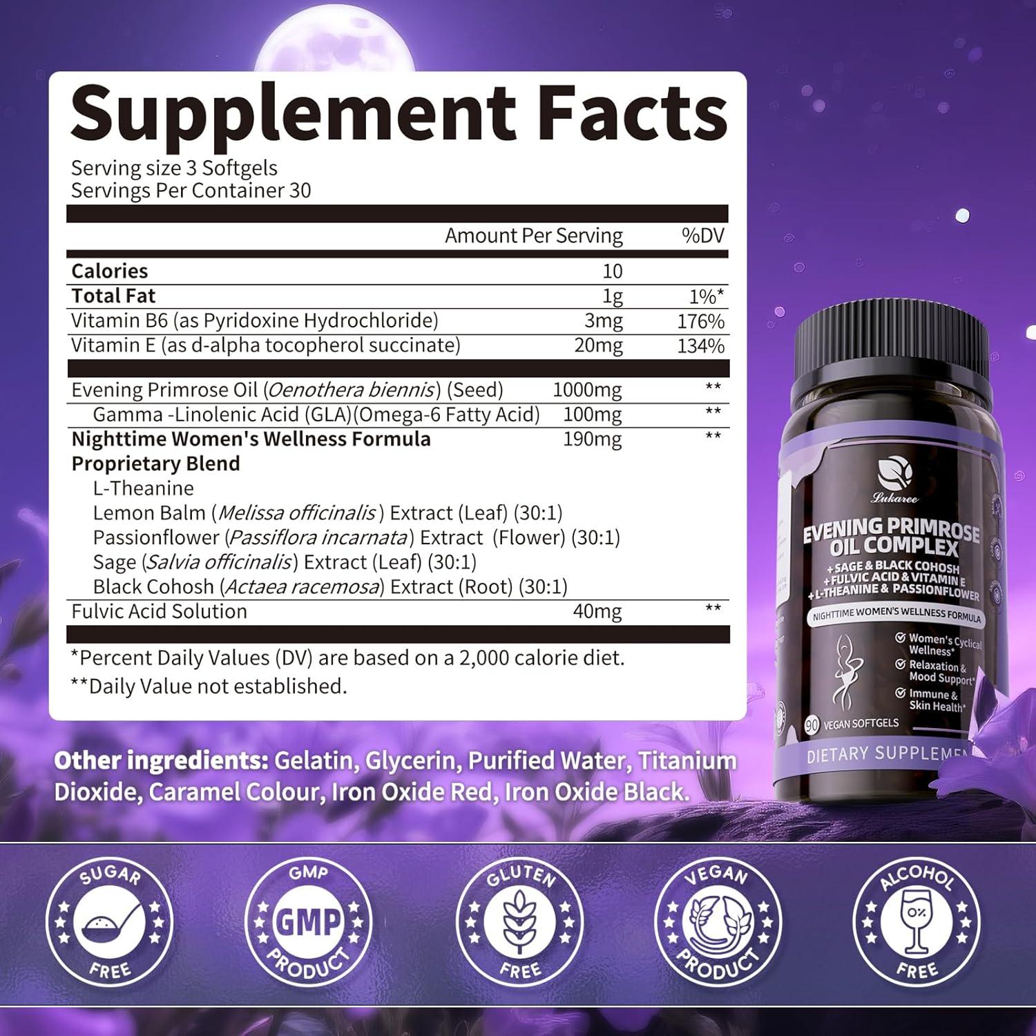 Aceite de Onagra Prensado en Frío Lukaree 90 Softgels 1000mg