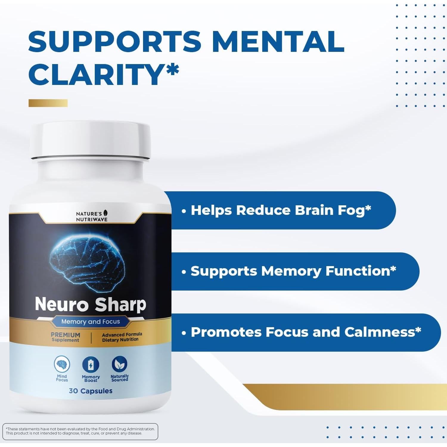 Suplemento Natural Neuro Sharp Nature's NutriWave - 30 Cápsulas