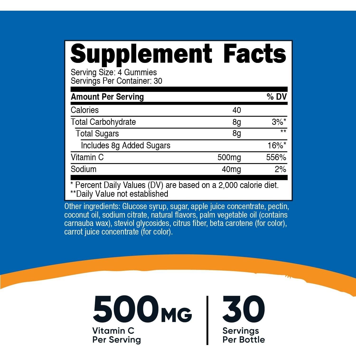 Gomitas de Vitamina C Nutricost 500mg 120 Unidades Veganas