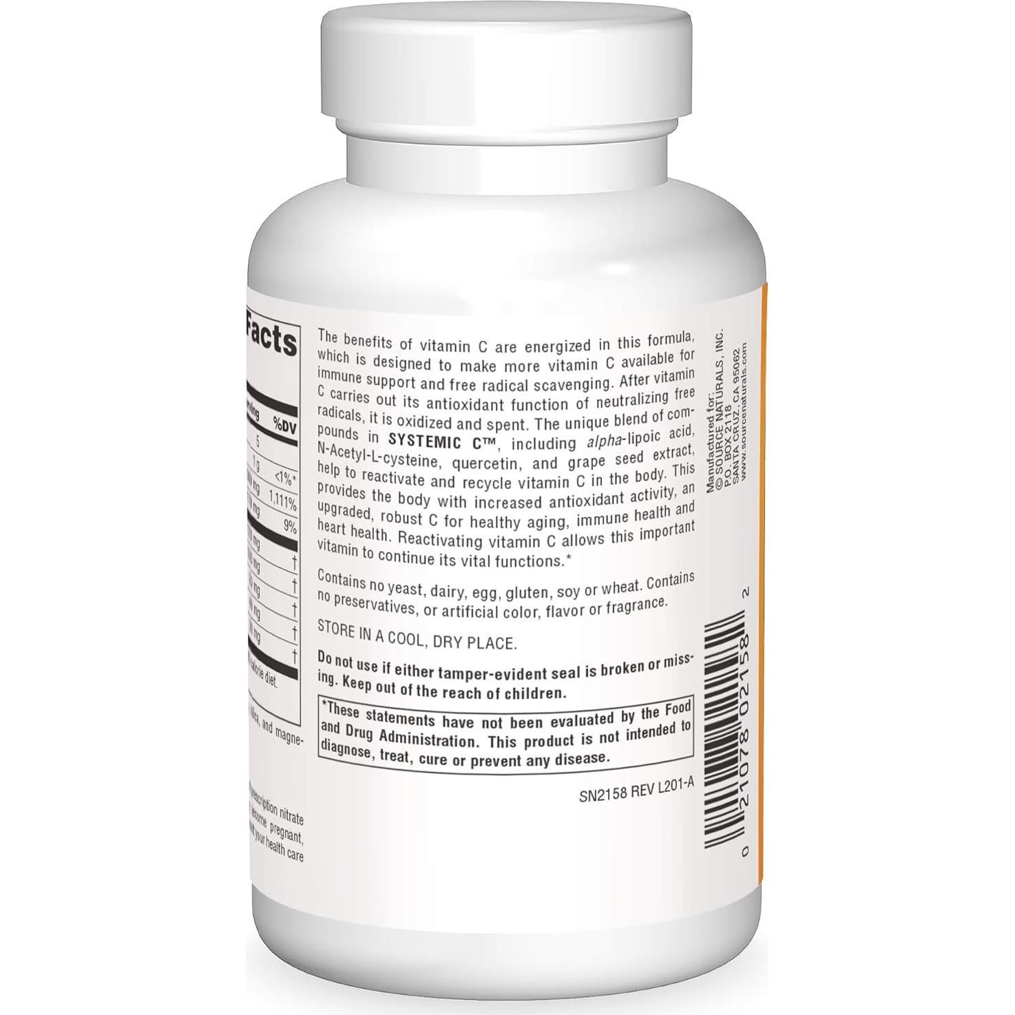 C Sistémico Source Naturals 500mg - 120 Cápsulas Antioxidantes