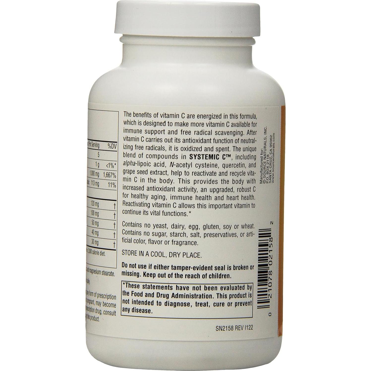 C Sistémico Source Naturals 500mg - 120 Cápsulas Antioxidantes