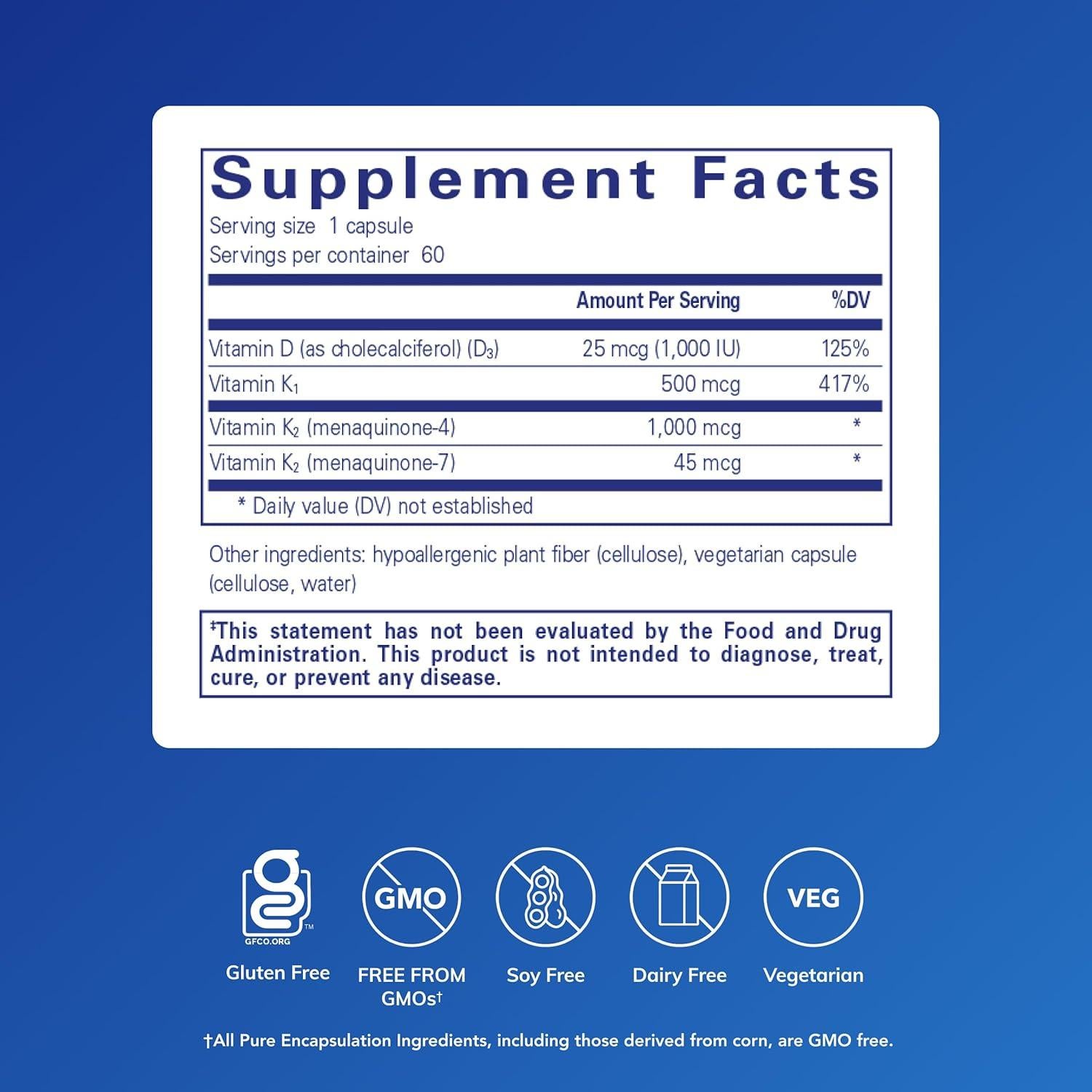 Suplemento Óseo Pure Encapsulations Sinergia K - 60 Cápsulas