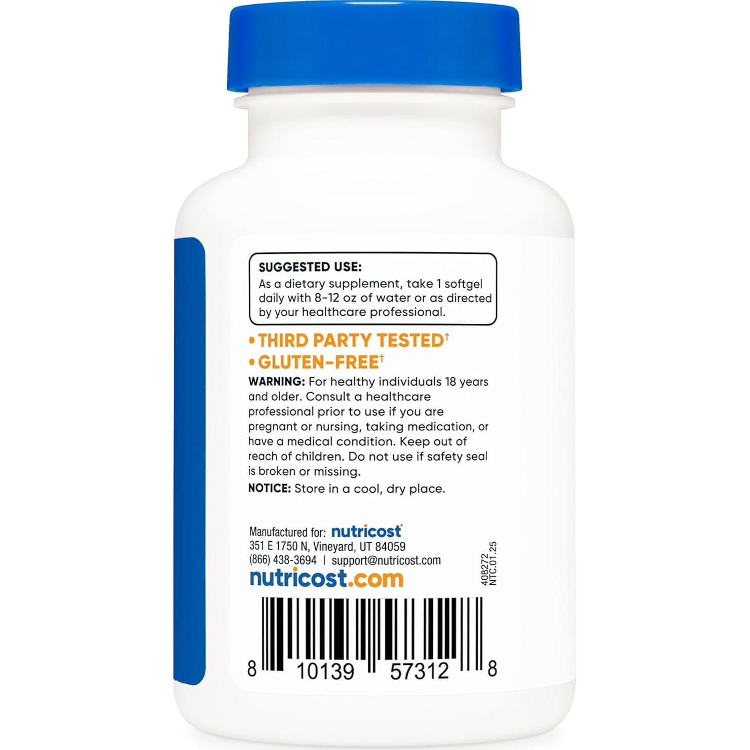 Vitamina D3 10,000 UI Nutricost - 240 Cápsulas Blandas