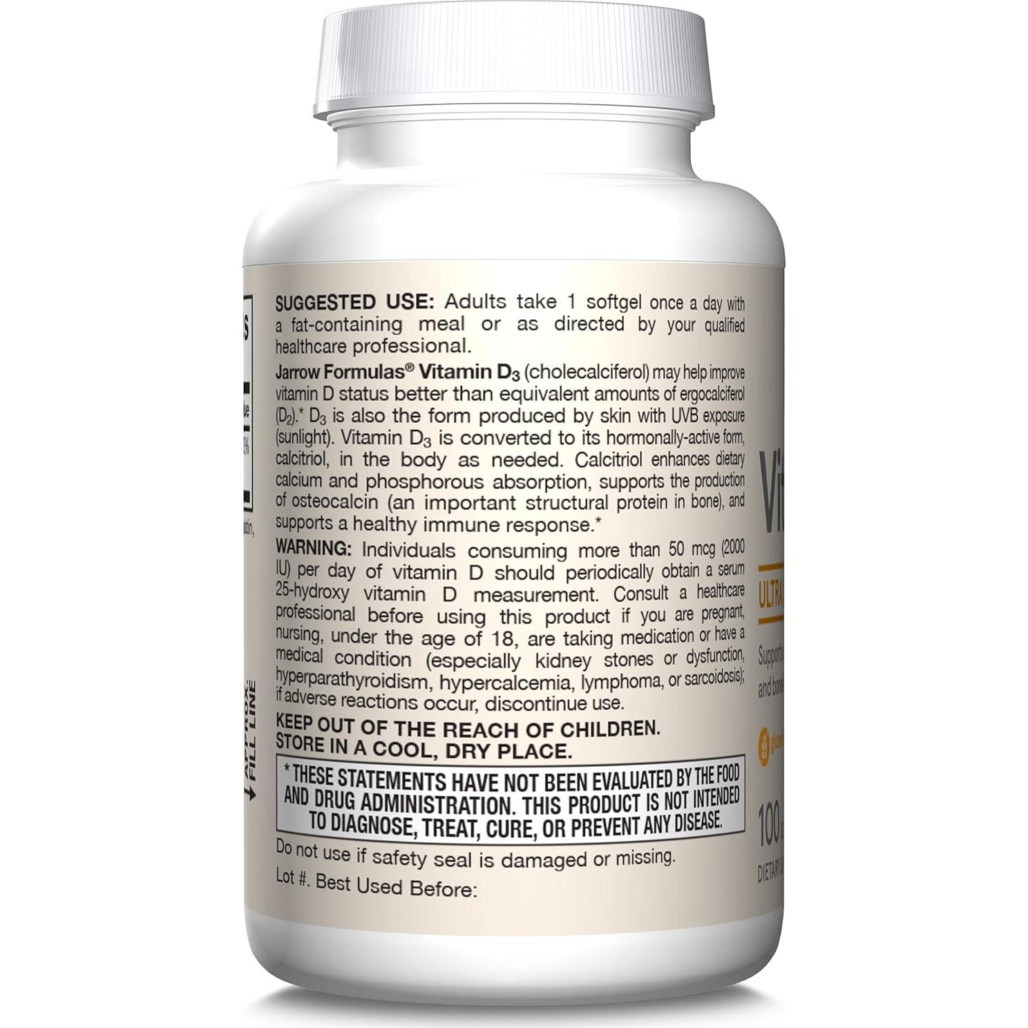 Vitamina D3 Jarrow Formulas 62.5 mcg 100 Gelatinas Blandas