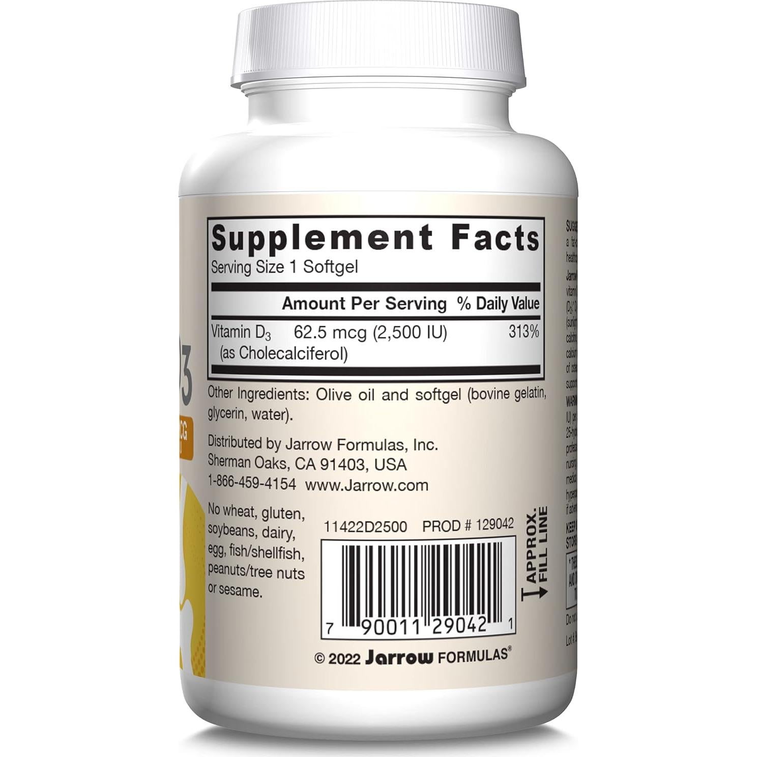 Vitamina D3 Jarrow Formulas 62.5 mcg 100 Gelatinas Blandas