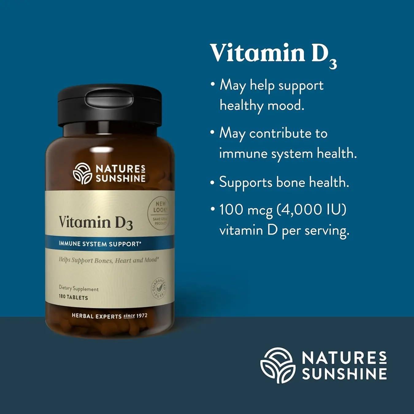 Vitamina D3 Nature's Sunshine 60 Tabletas - Salud Ósea y Ánimo