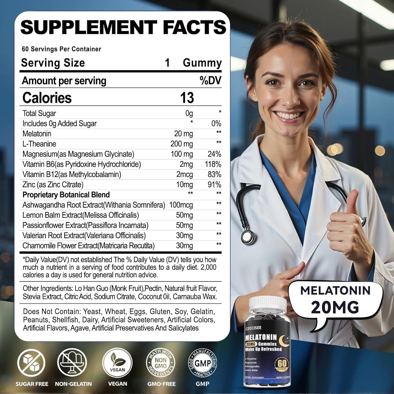 Gomitas de Melatonina 20mg Sin Azúcar Ceecisee 60 Unidades