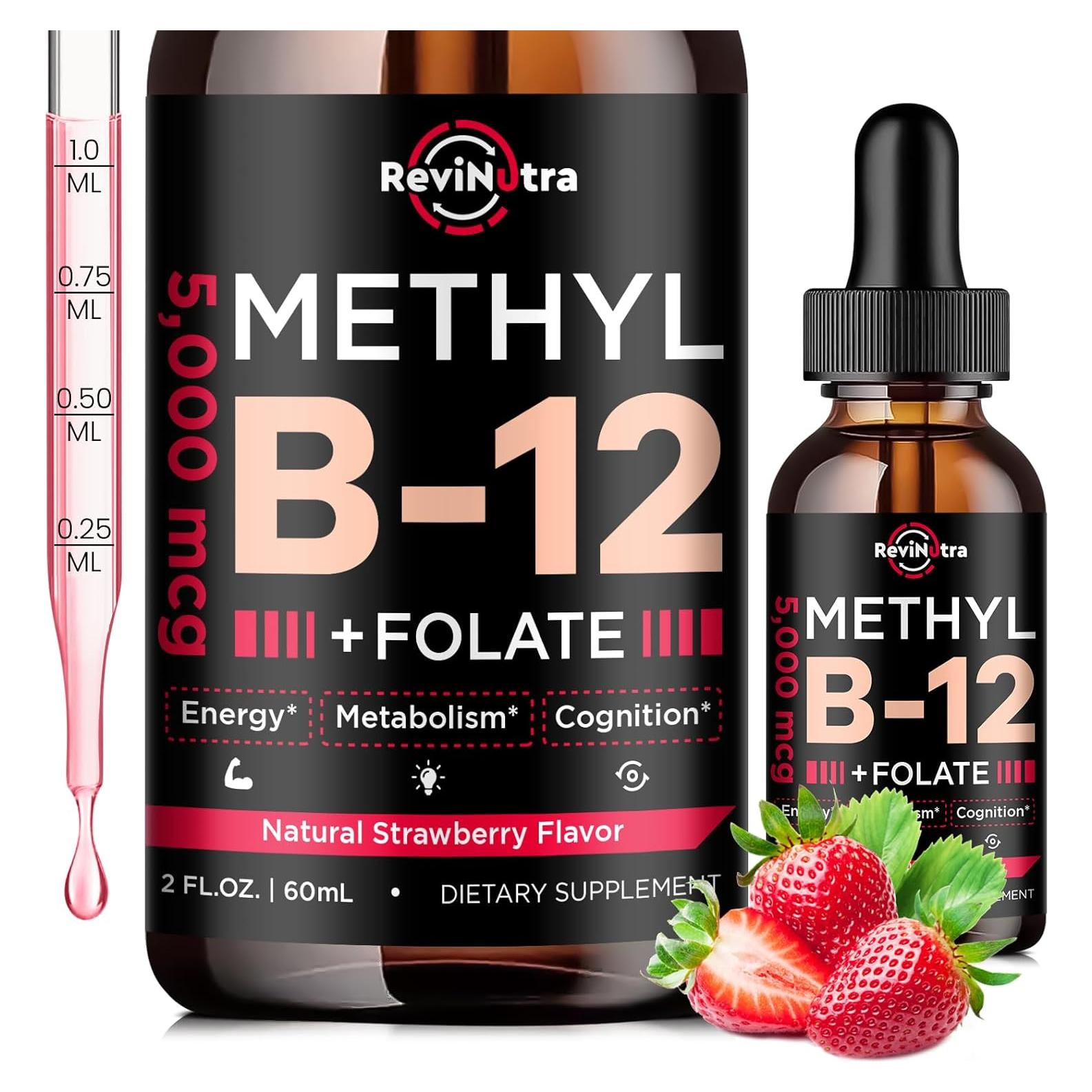 Gotas Líquidas de Vitamina B12 ReviNutra 5000 mcg Sabor Fresa