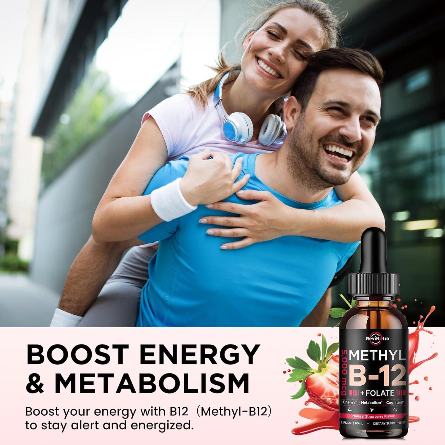 Gotas Líquidas de Vitamina B12 ReviNutra 5000 mcg Sabor Fresa