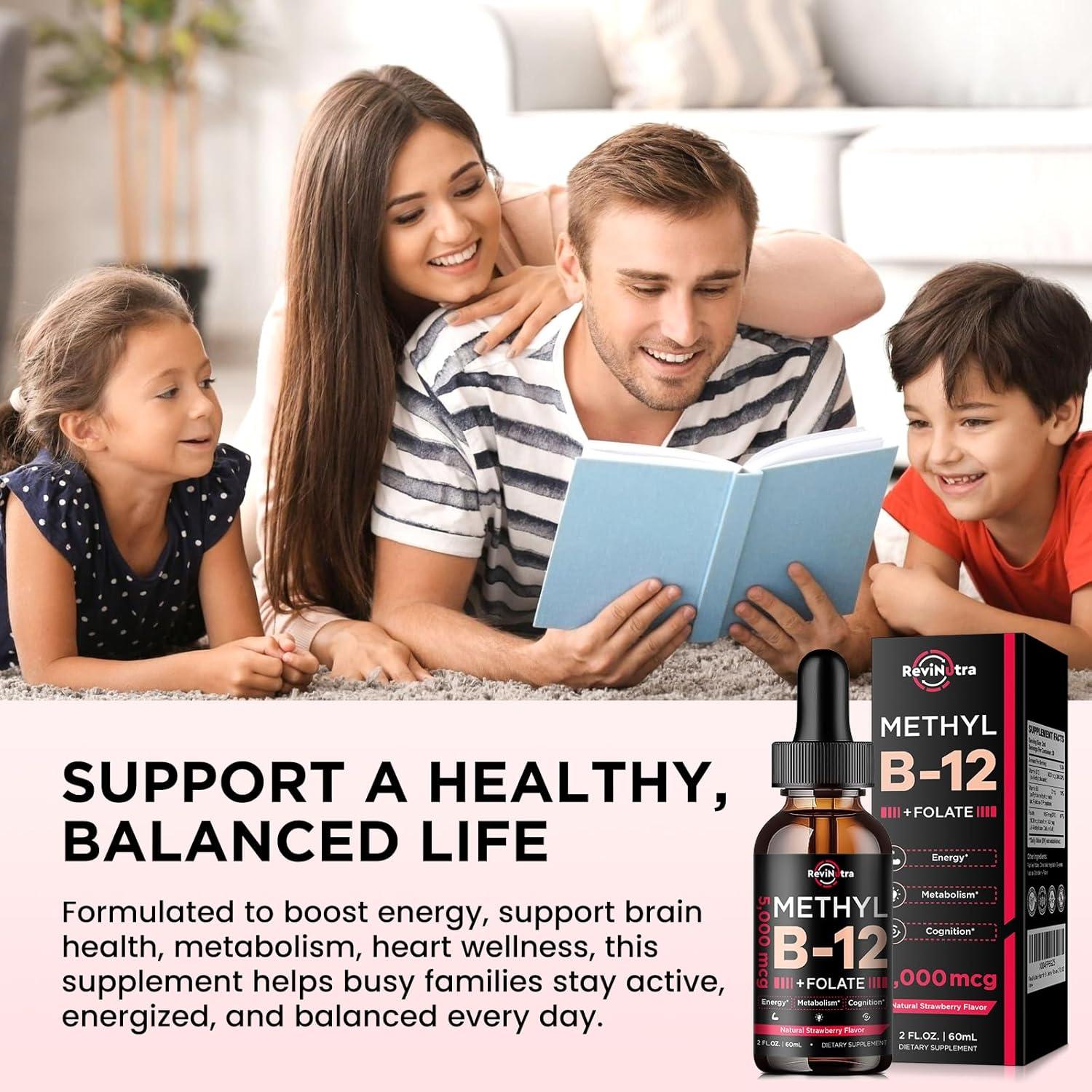 Gotas Líquidas de Vitamina B12 ReviNutra 5000 mcg Sabor Fresa