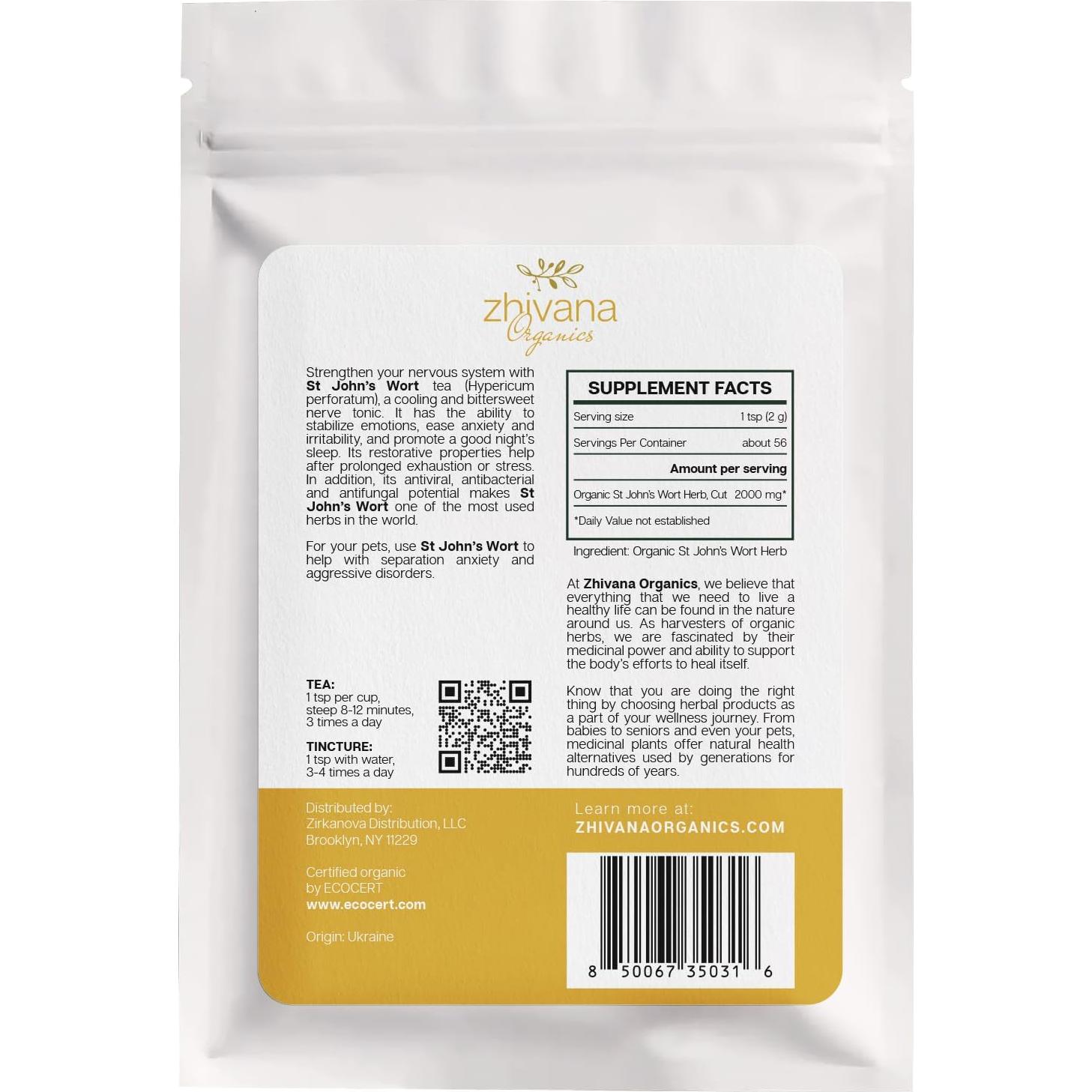 Té de Hierba de San Juan Orgánico Zhivana 113.4 g - 100% Puro