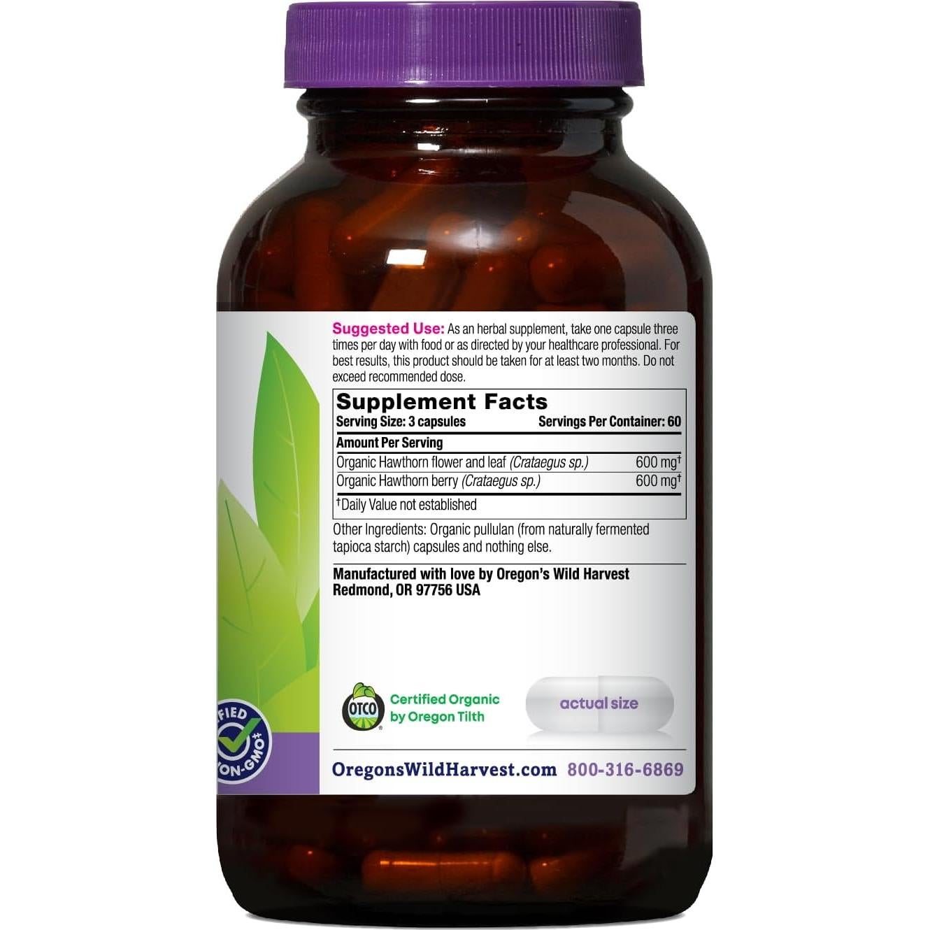 Suplemento Herbal Espino Oregon Wild Harvest 180 Cápsulas Veganas