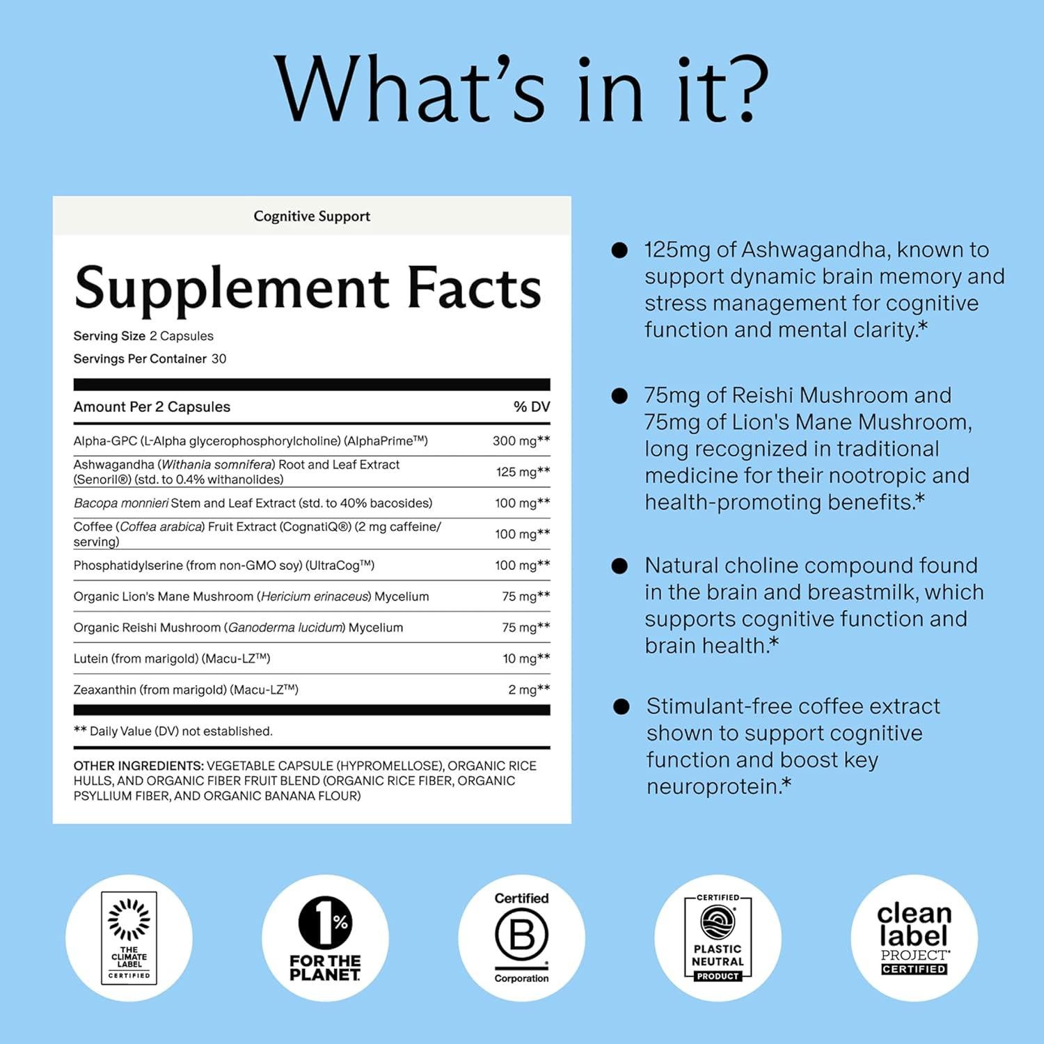 Suplemento Cognitivo Necesitado con Ashwagandha y Hongos 30 Días