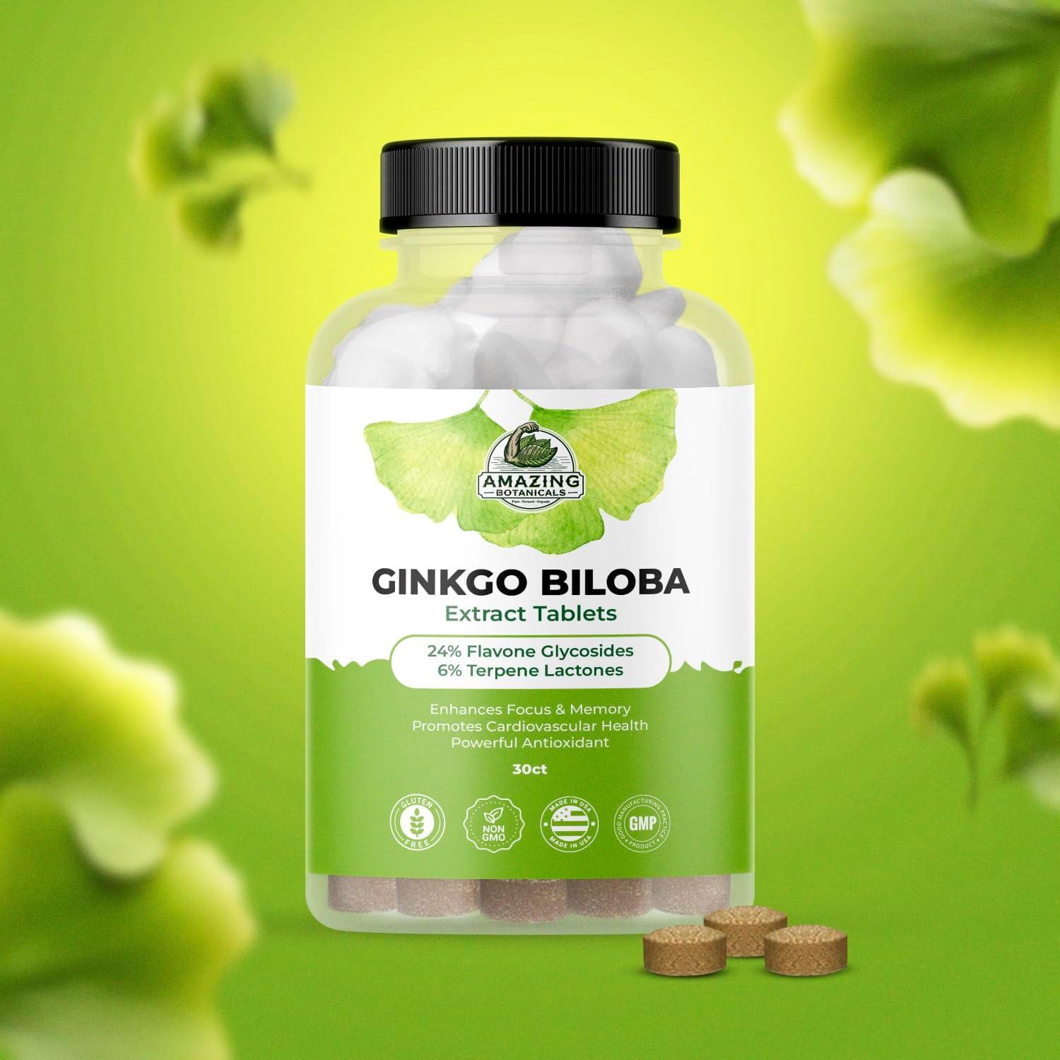 Tabletas de Ginkgo Biloba Amazing Botanicals - 30 Unidades - Suplemento Cognitivo Natural
