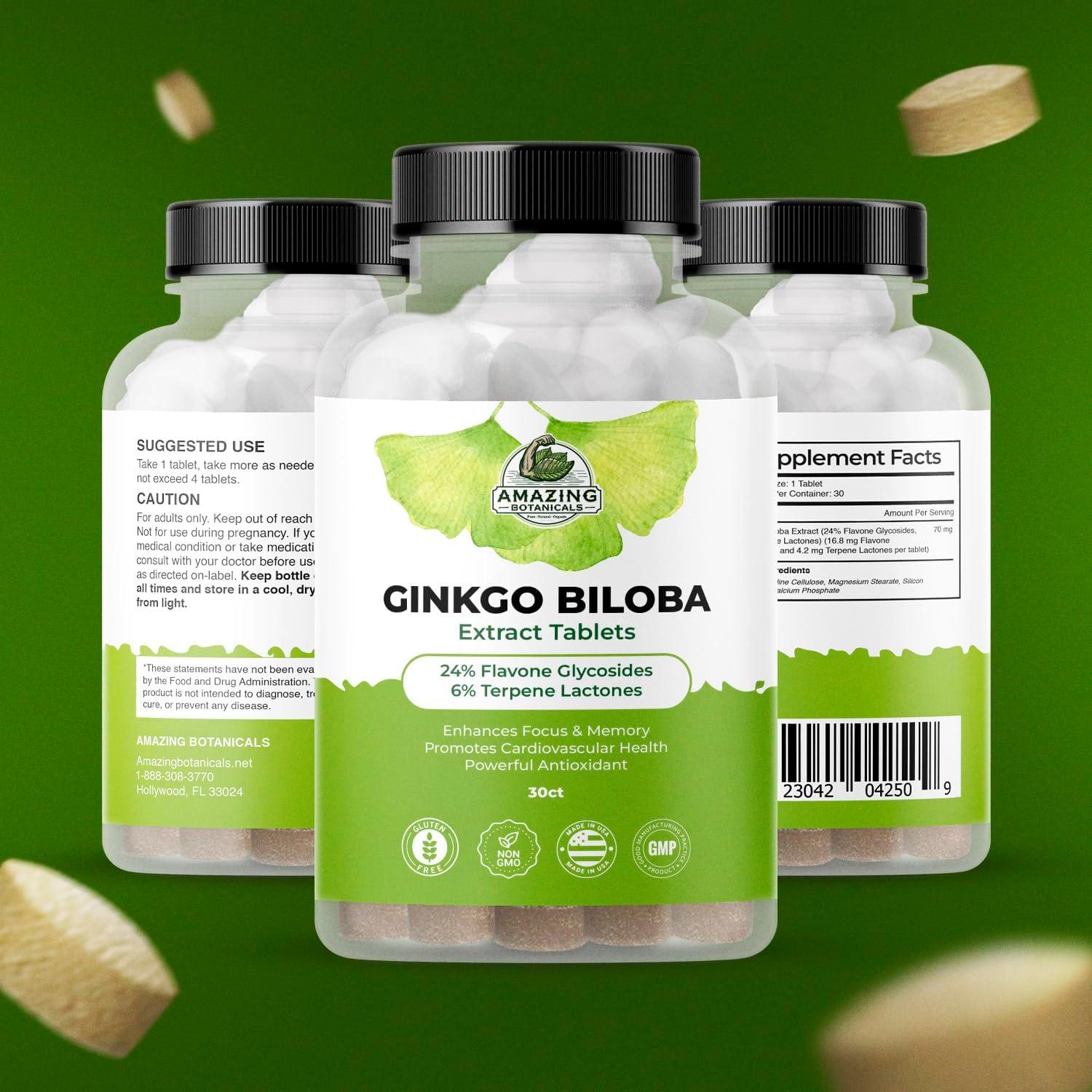 Tabletas de Ginkgo Biloba Amazing Botanicals - 30 Unidades - Suplemento Cognitivo Natural