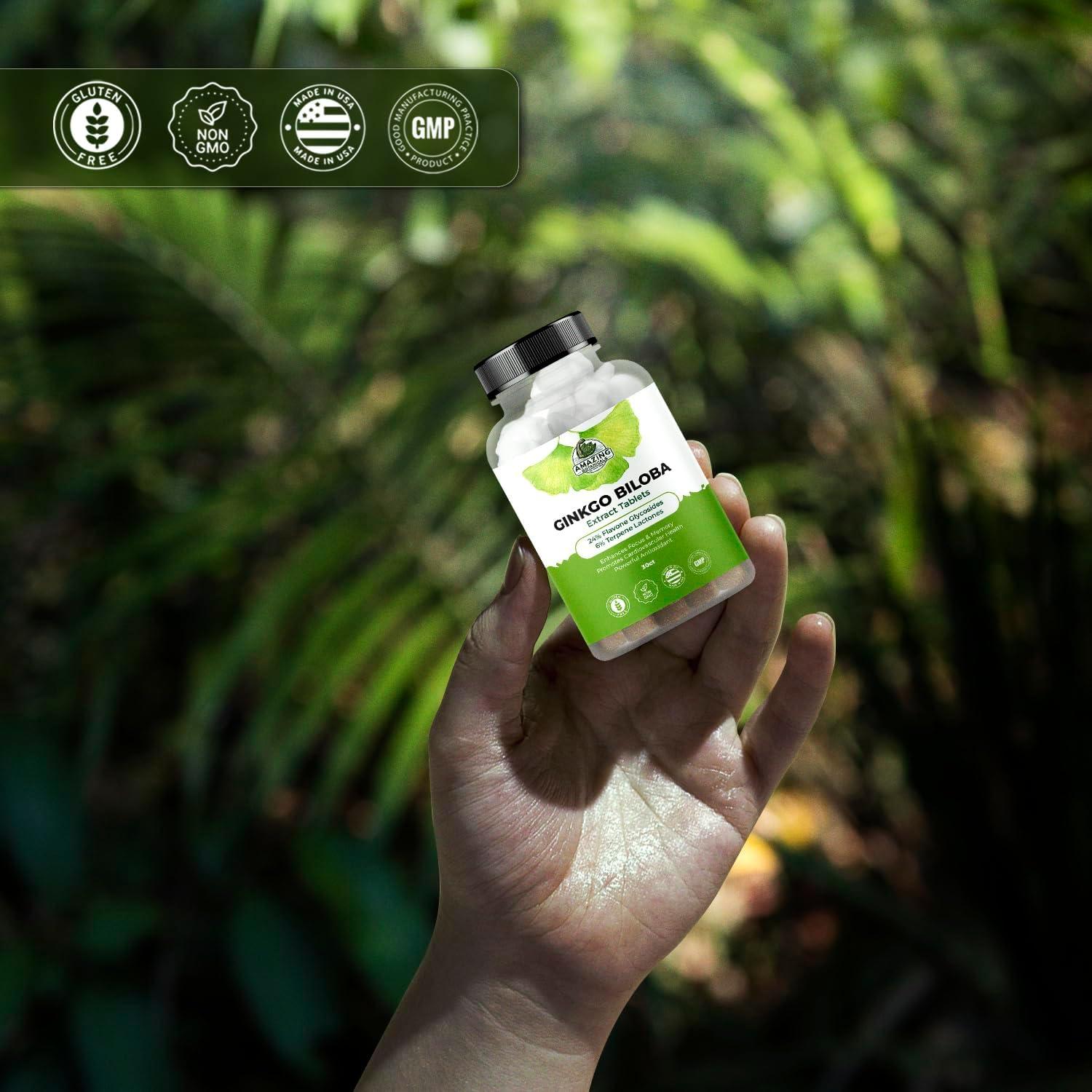 Tabletas de Ginkgo Biloba Amazing Botanicals - 30 Unidades - Suplemento Cognitivo Natural