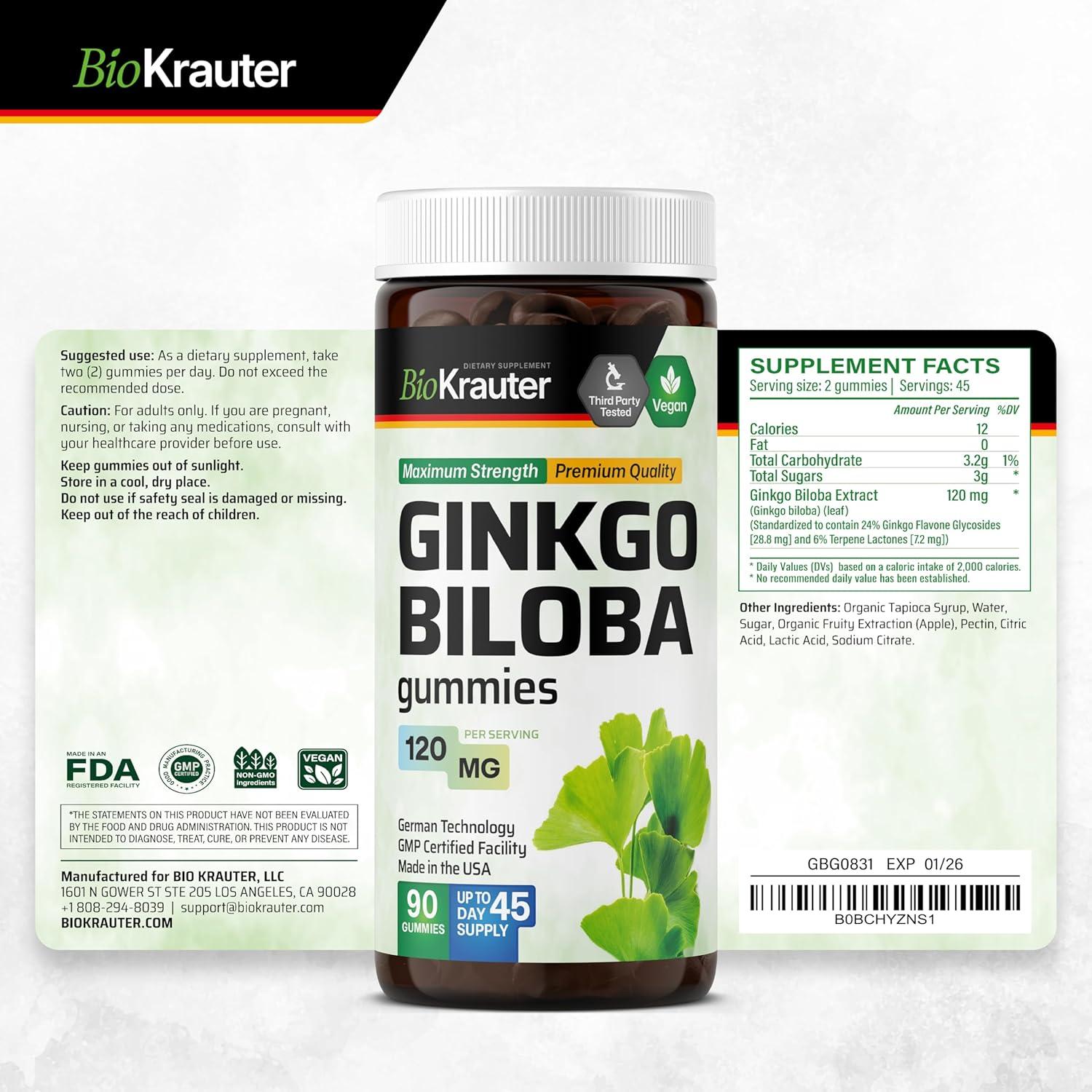 Gominolas Veganas BioKrauter Ginkgo Biloba 90 Unidades 120 mg