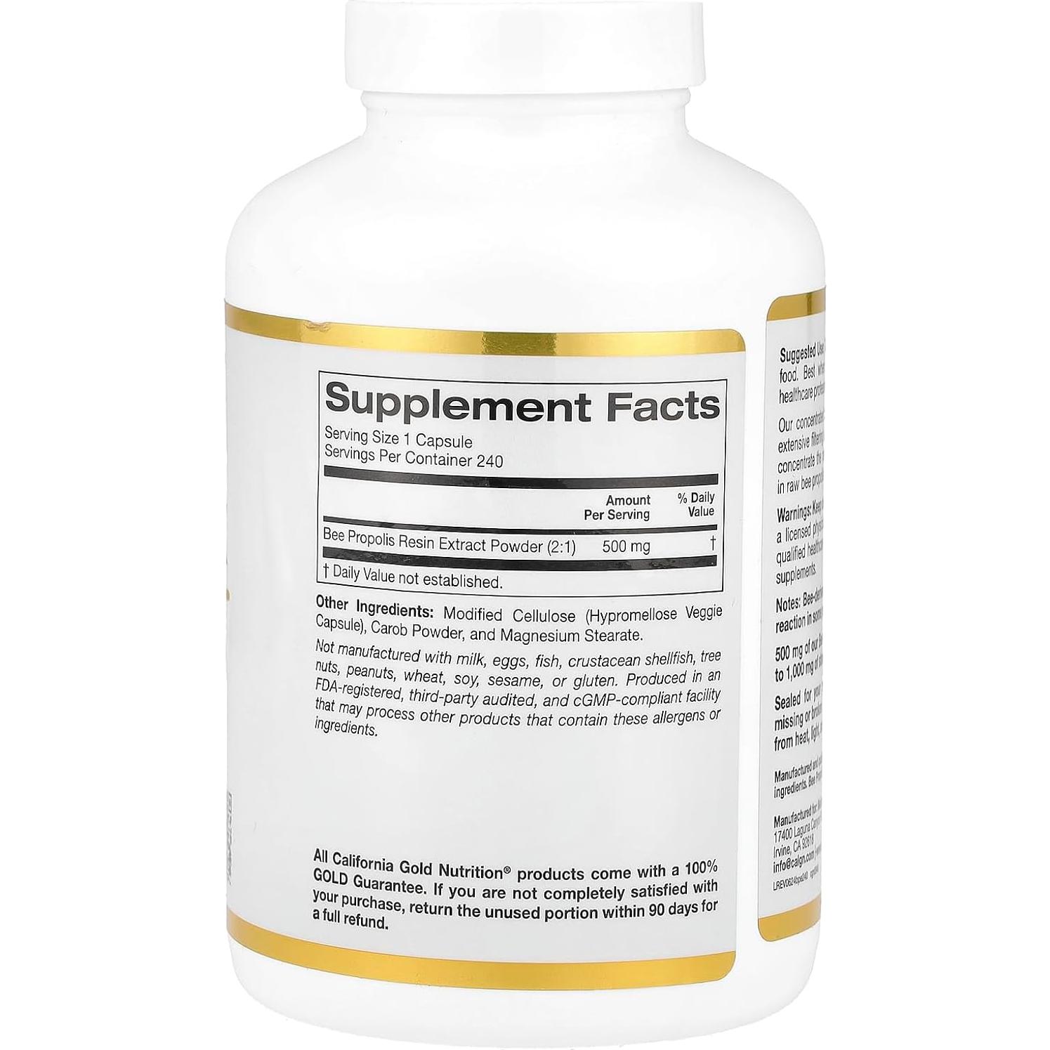 California Gold Nutrition Propóleos de Abeja 500 mg 240 Cápsulas