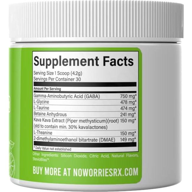 Suplemento Calmante No Worries Rx - GABA, L-Teanina, 140g