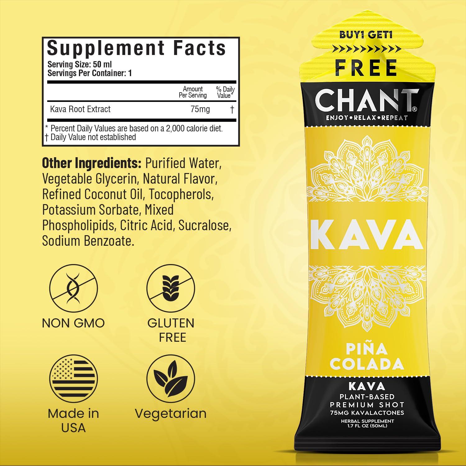 Chant Kava Shots 6x50.3 mL - Bebida Herbal Piña Colada