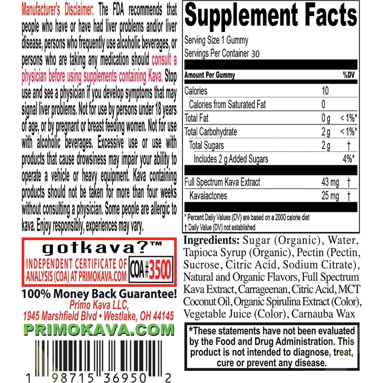 Gomitas de Kava Kava Primo - 25mg de Kavalactonas - Sabor Cerveza Raíz - 15 Unidades