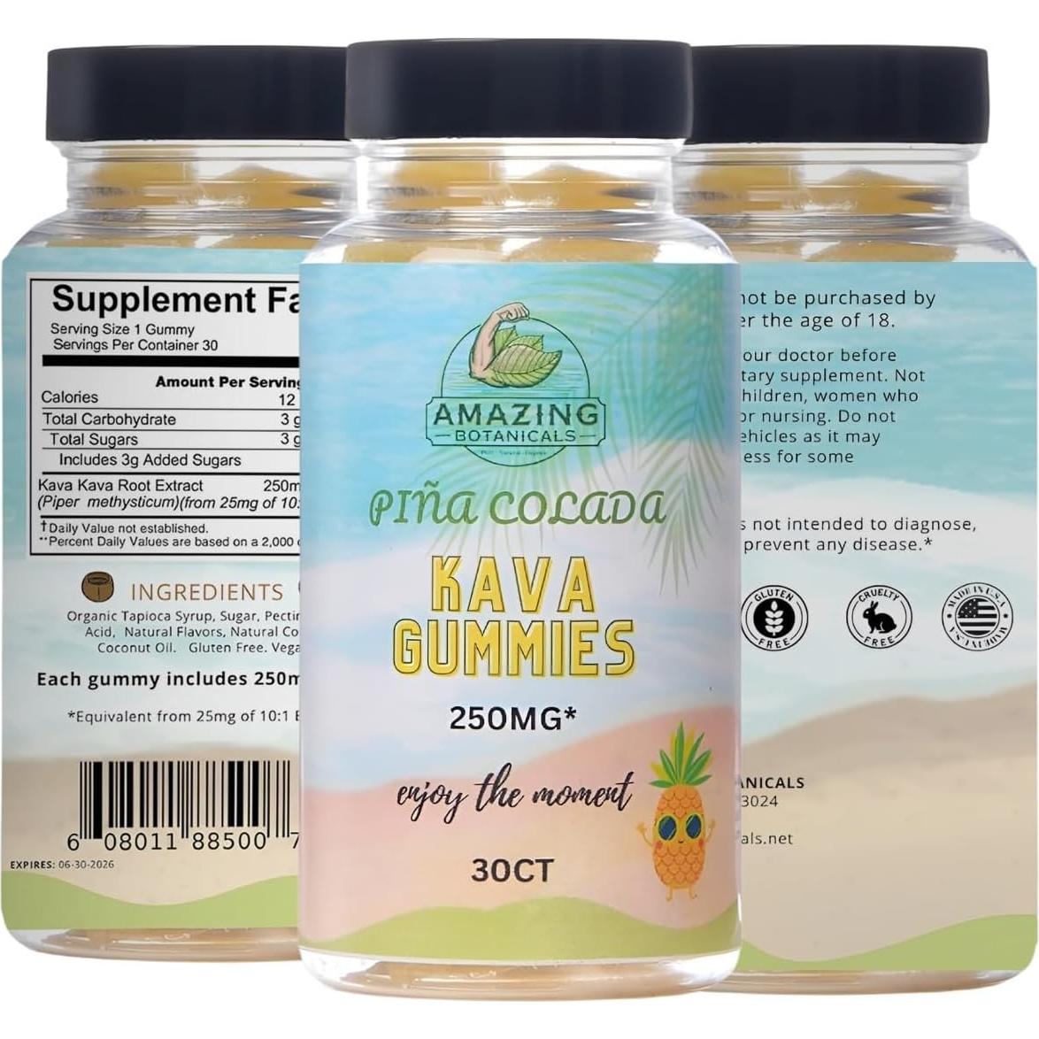Gomitas de Kava Pina Colada Botanicals 250mg Veganas 30u
