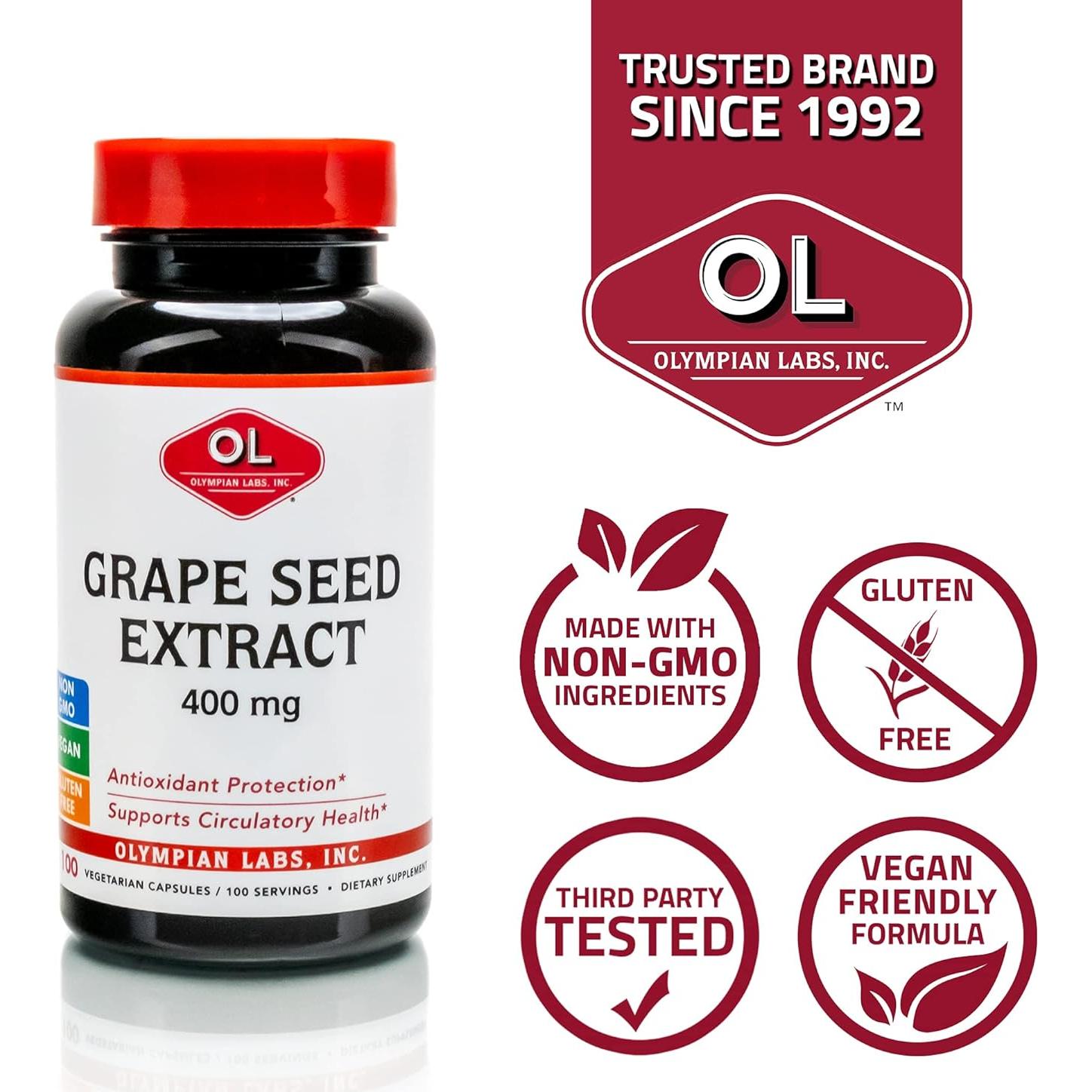 Extracto de Semilla de Uva Olympian Labs 400mg 100 Cápsulas Veganas