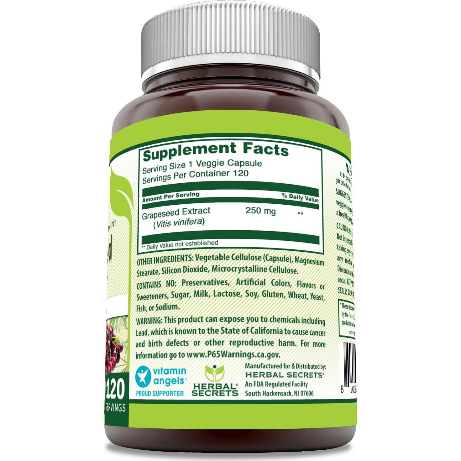 Suplemento Herbal Secrets Extracto de Semilla de Uva 250 Mg 120 Cápsulas