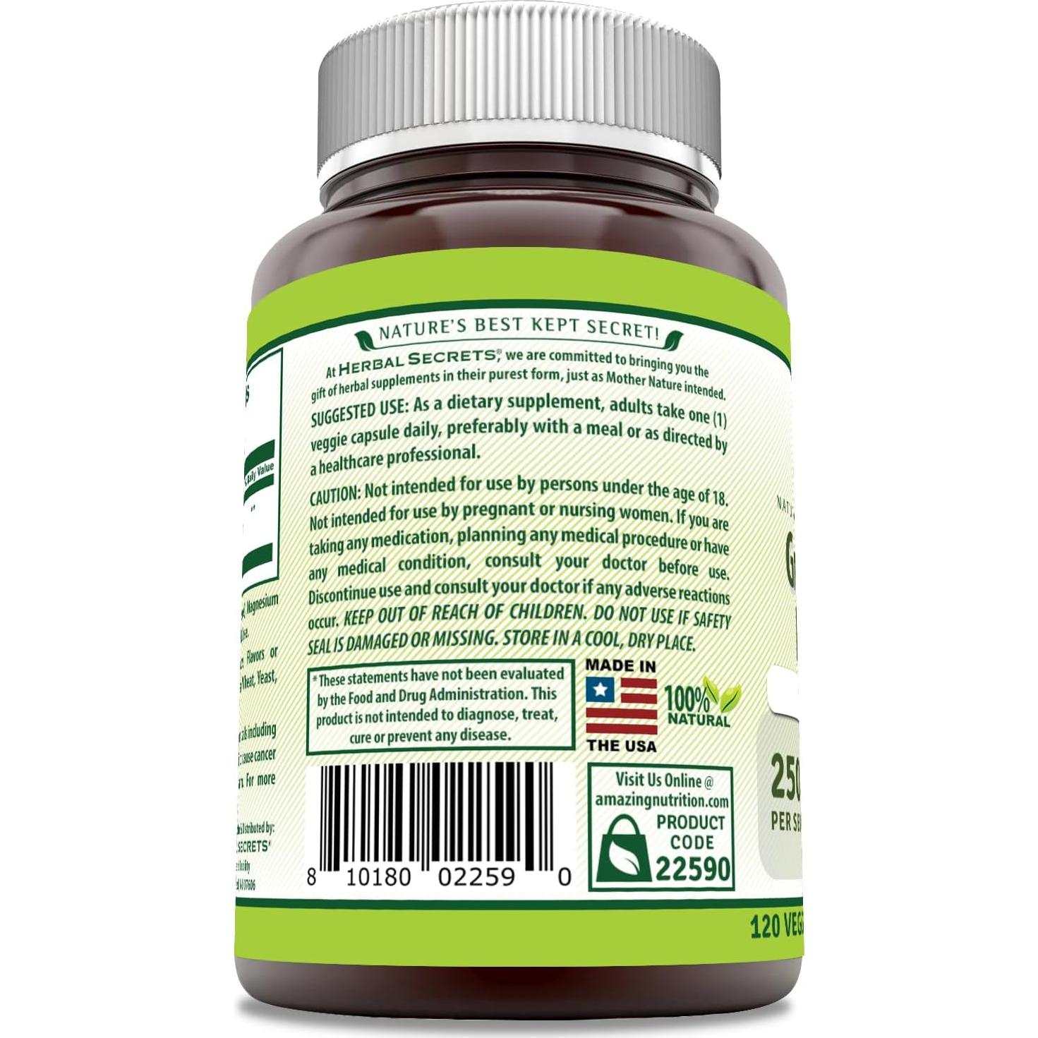 Suplemento Herbal Secrets Extracto de Semilla de Uva 250 Mg 120 Cápsulas