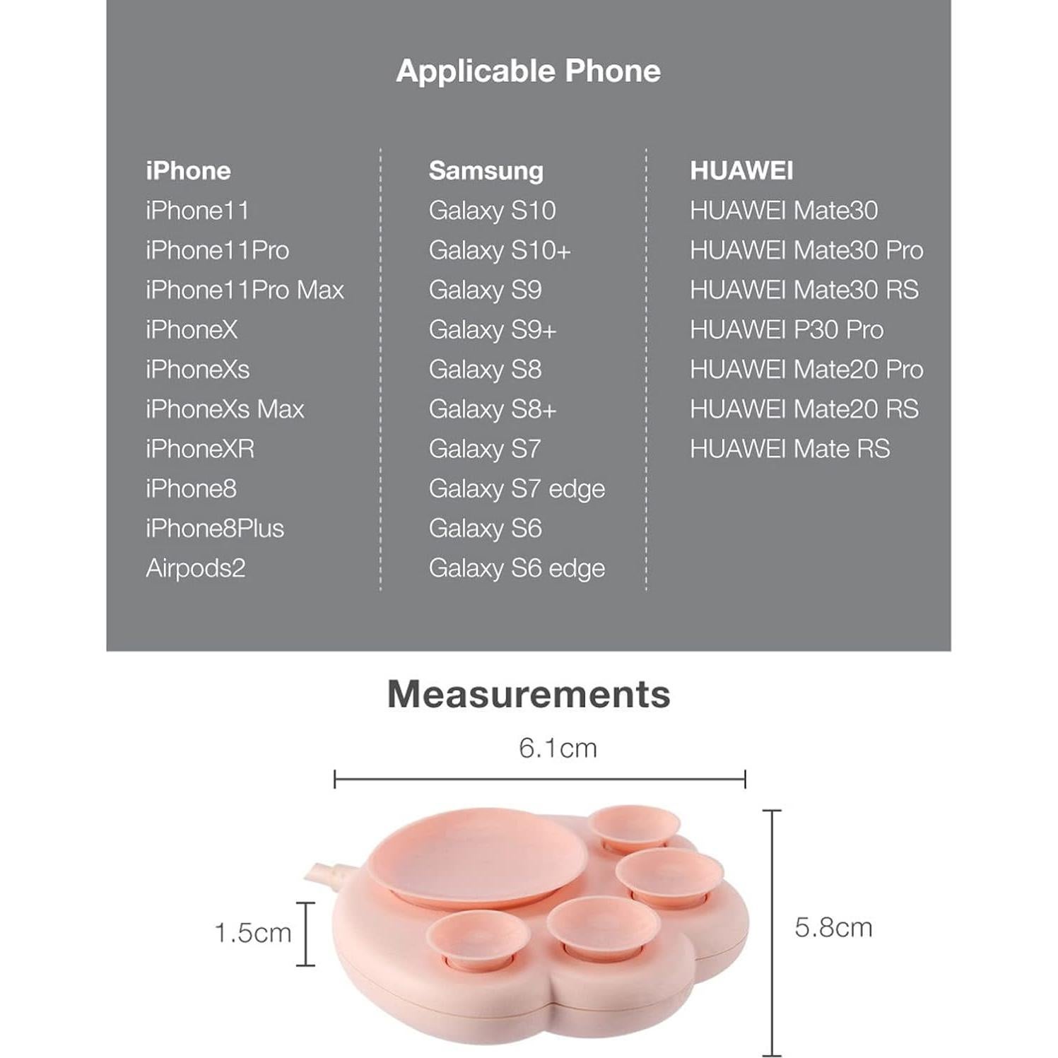 Cargador Inalámbrico 15W Rosa Gato CXIBIKL para iPhone