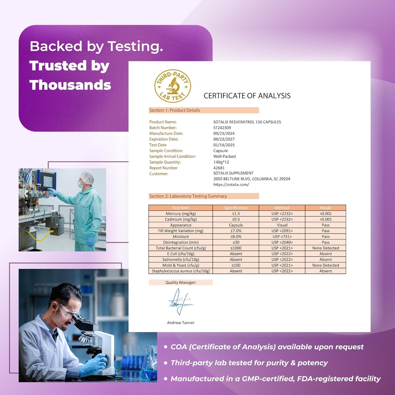 Suplemento Antienvejecimiento Sotalix Resveratrol 150 Cápsulas