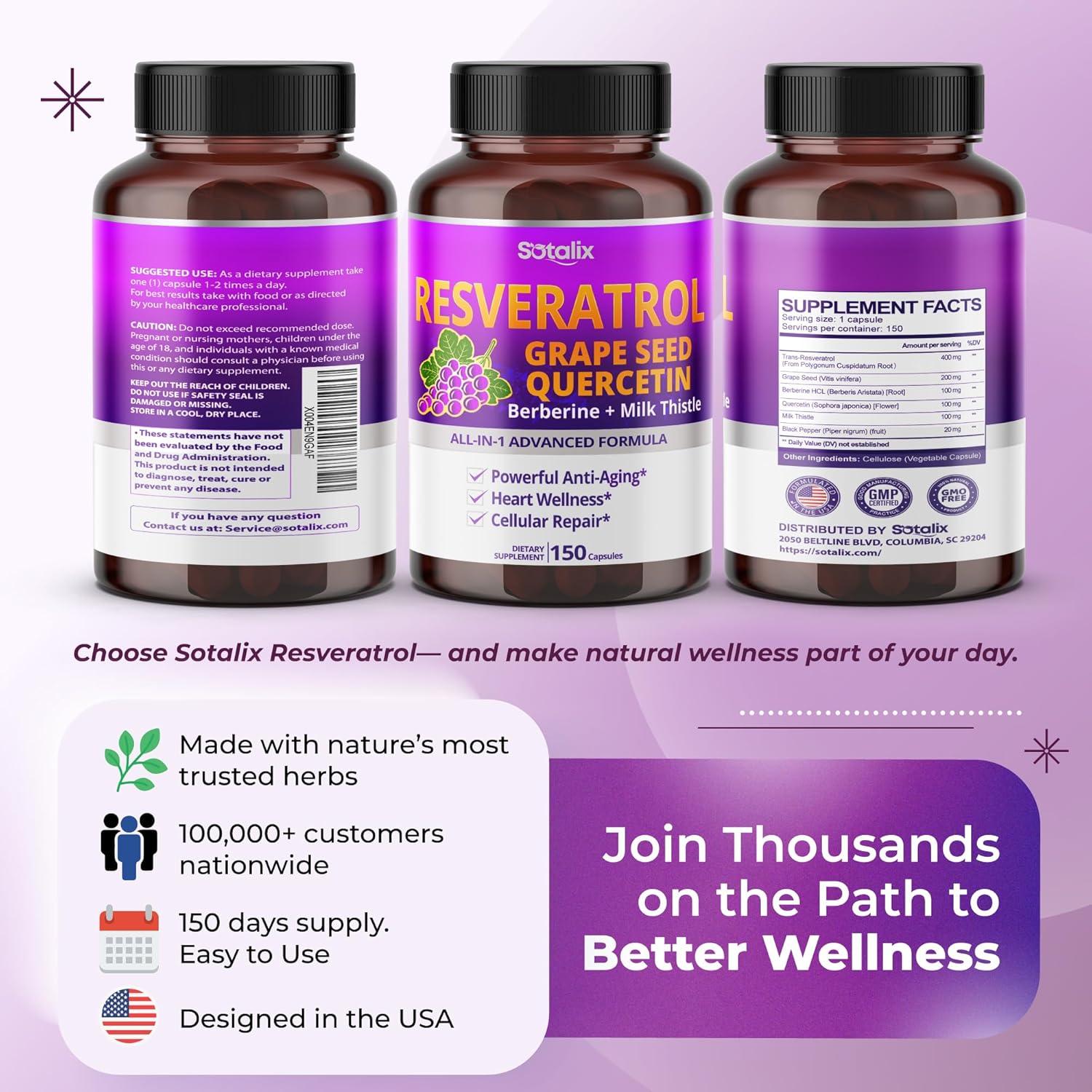 Suplemento Antienvejecimiento Sotalix Resveratrol 150 Cápsulas