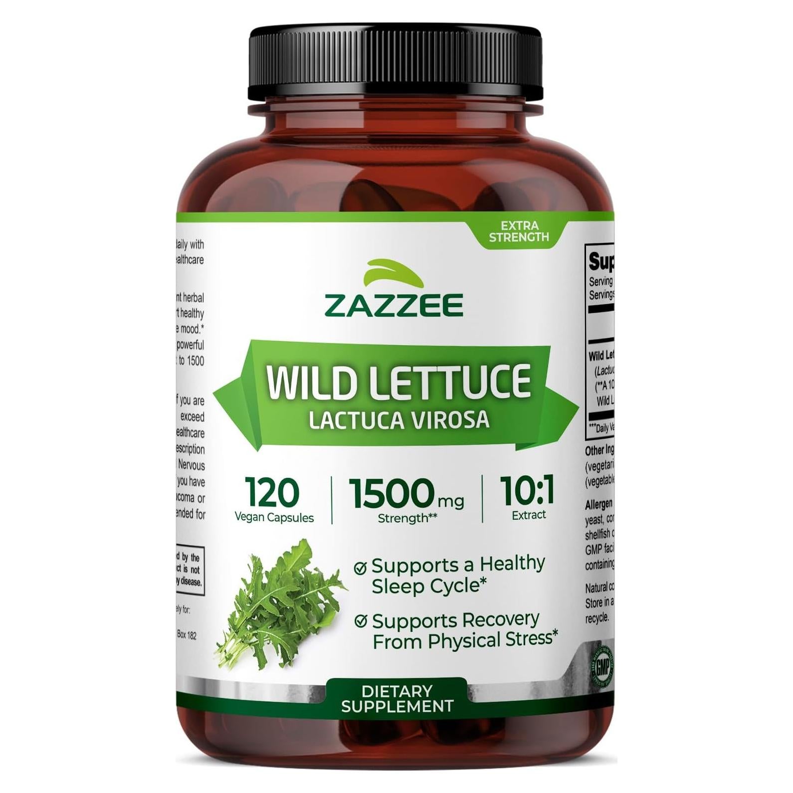 Extracto de Lechuga Silvestre Zazzee 1500 mg 120 Cápsulas Veganas