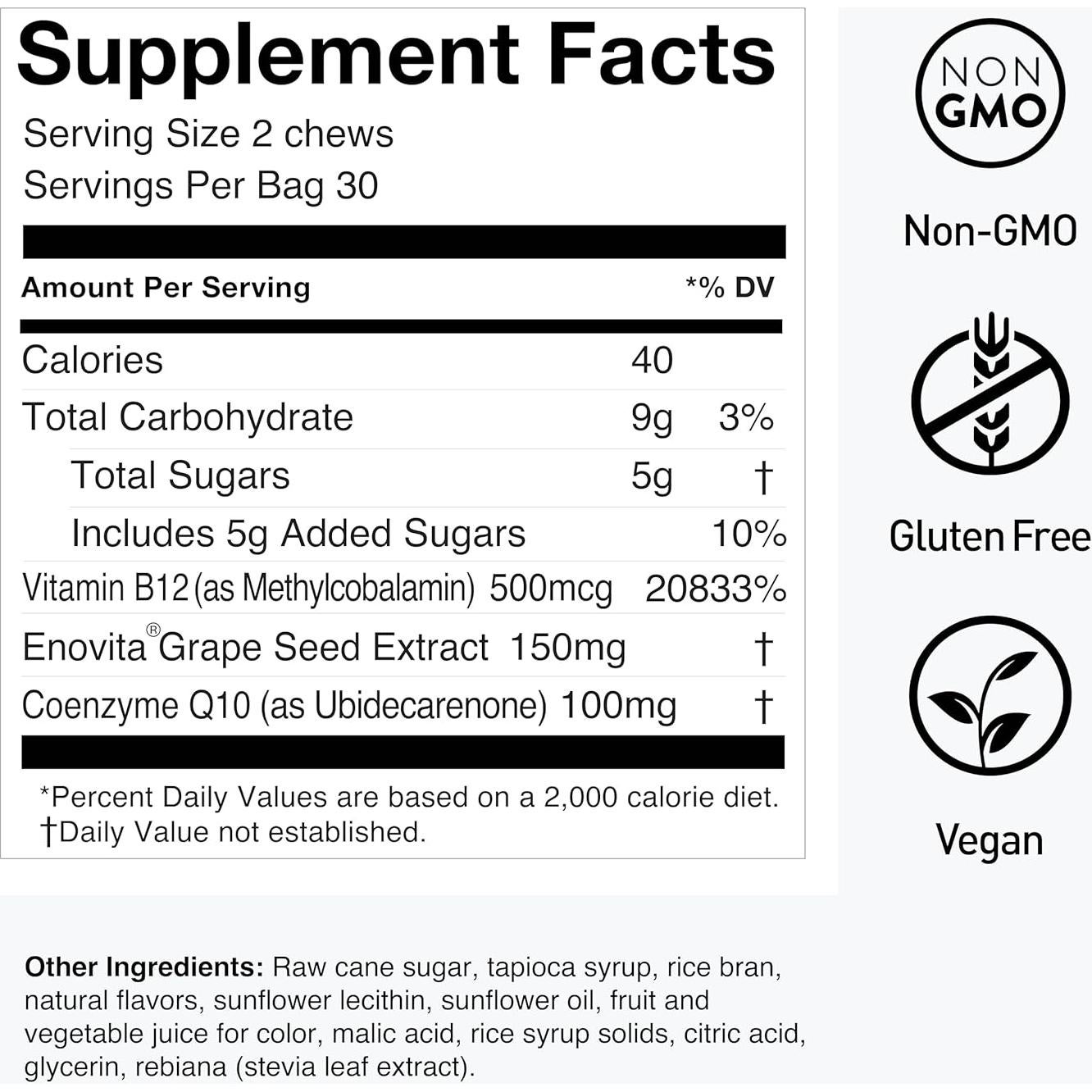 Suplemento Chews SuperGrapes HumanN - 100mg CoQ10 - Sabor Uva