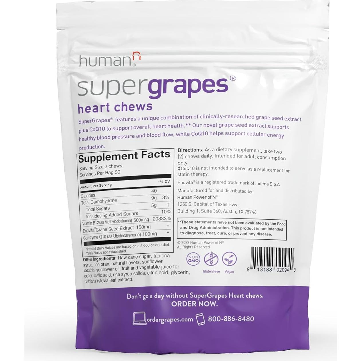 Suplemento Chews SuperGrapes HumanN - 100mg CoQ10 - Sabor Uva