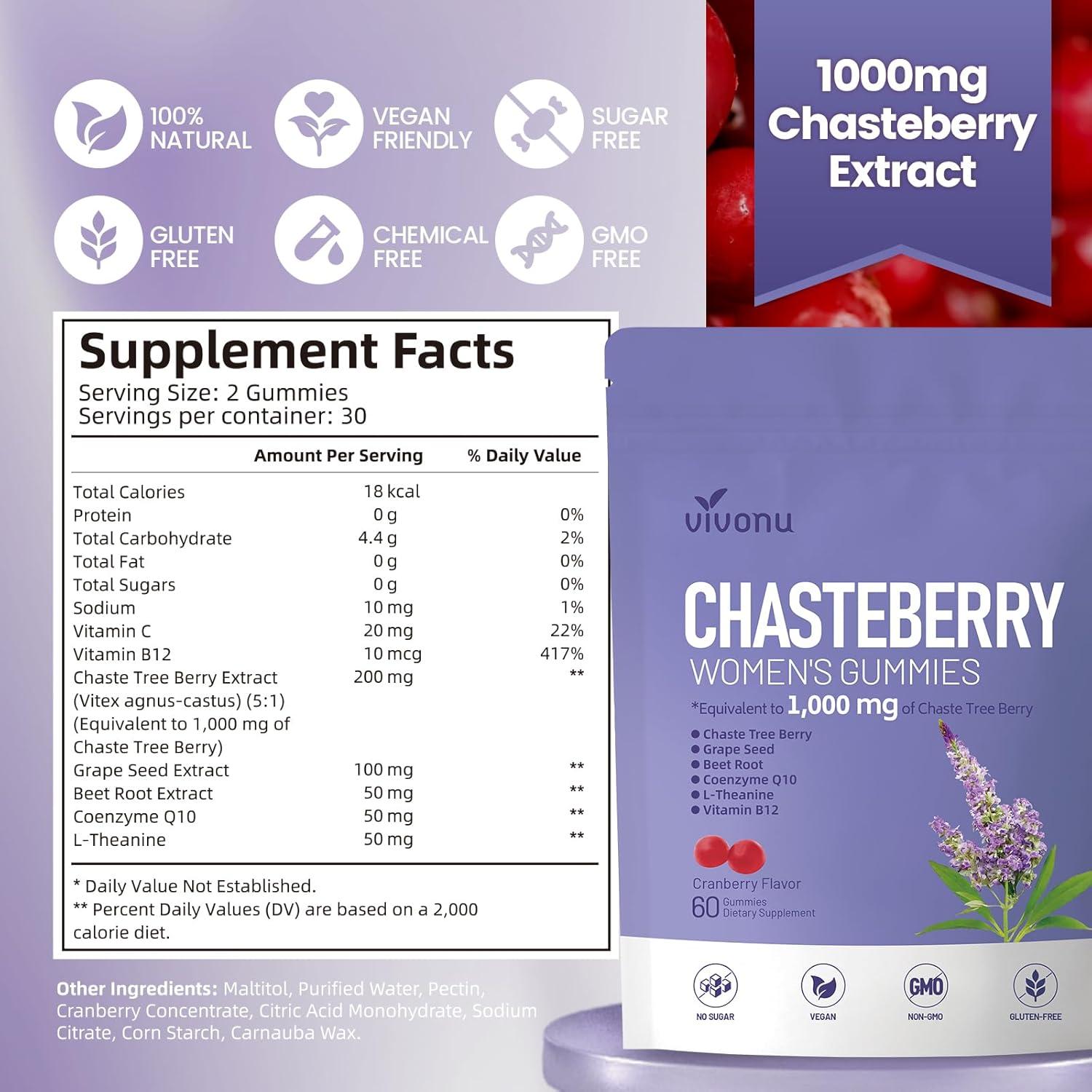 Suplemento VivoNu Gominolas Vitex Chasteberry 1000mg 180 Unidades